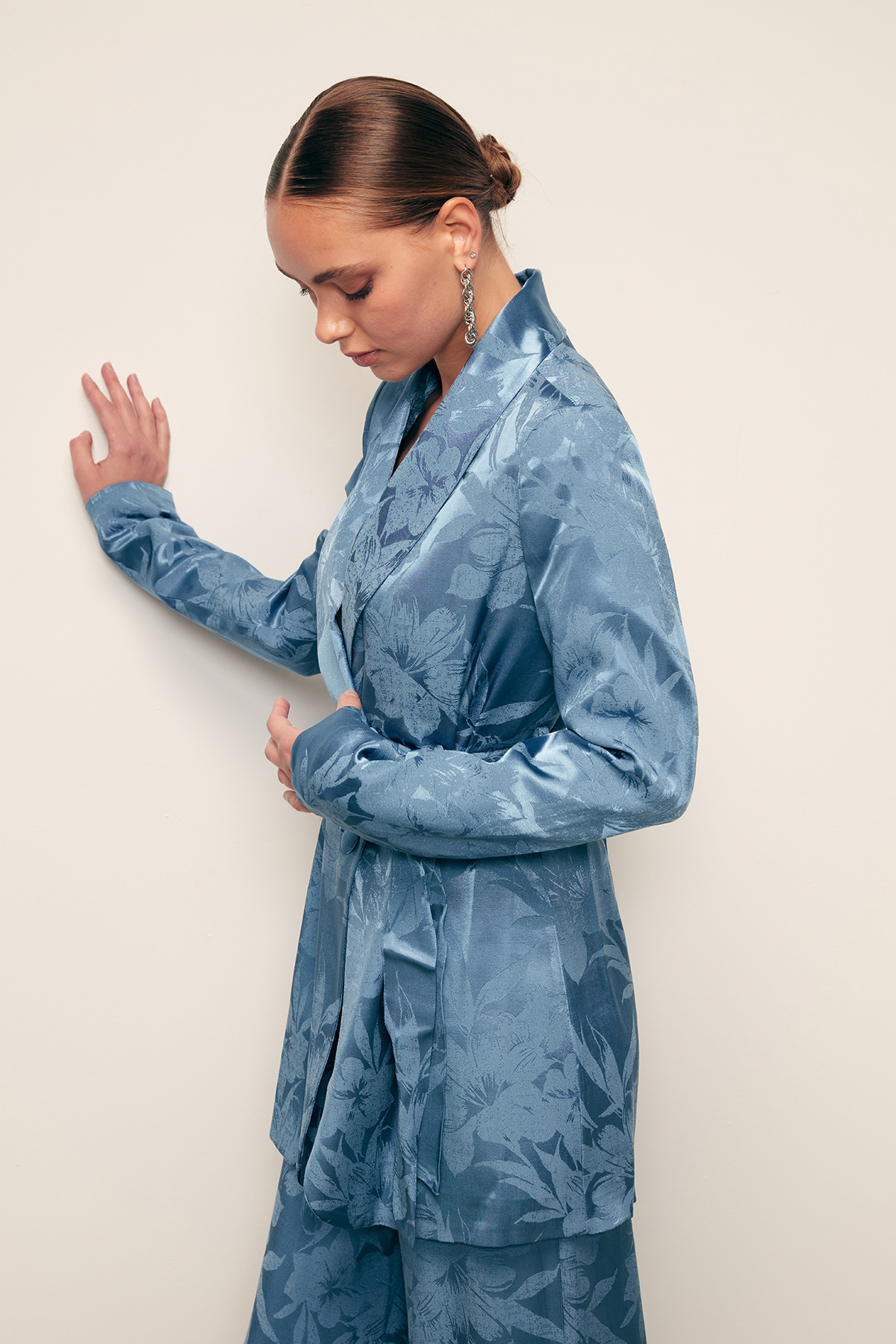 Desenli Uzun Ceket - İNDİGO