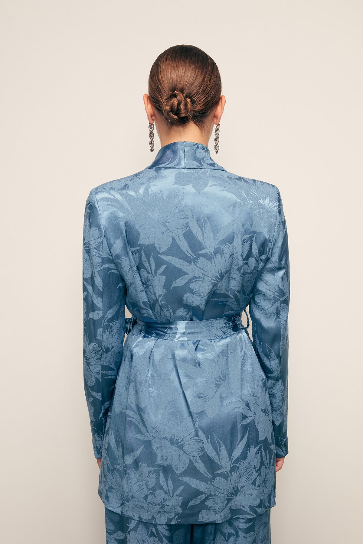 Desenli Uzun Ceket - İNDİGO