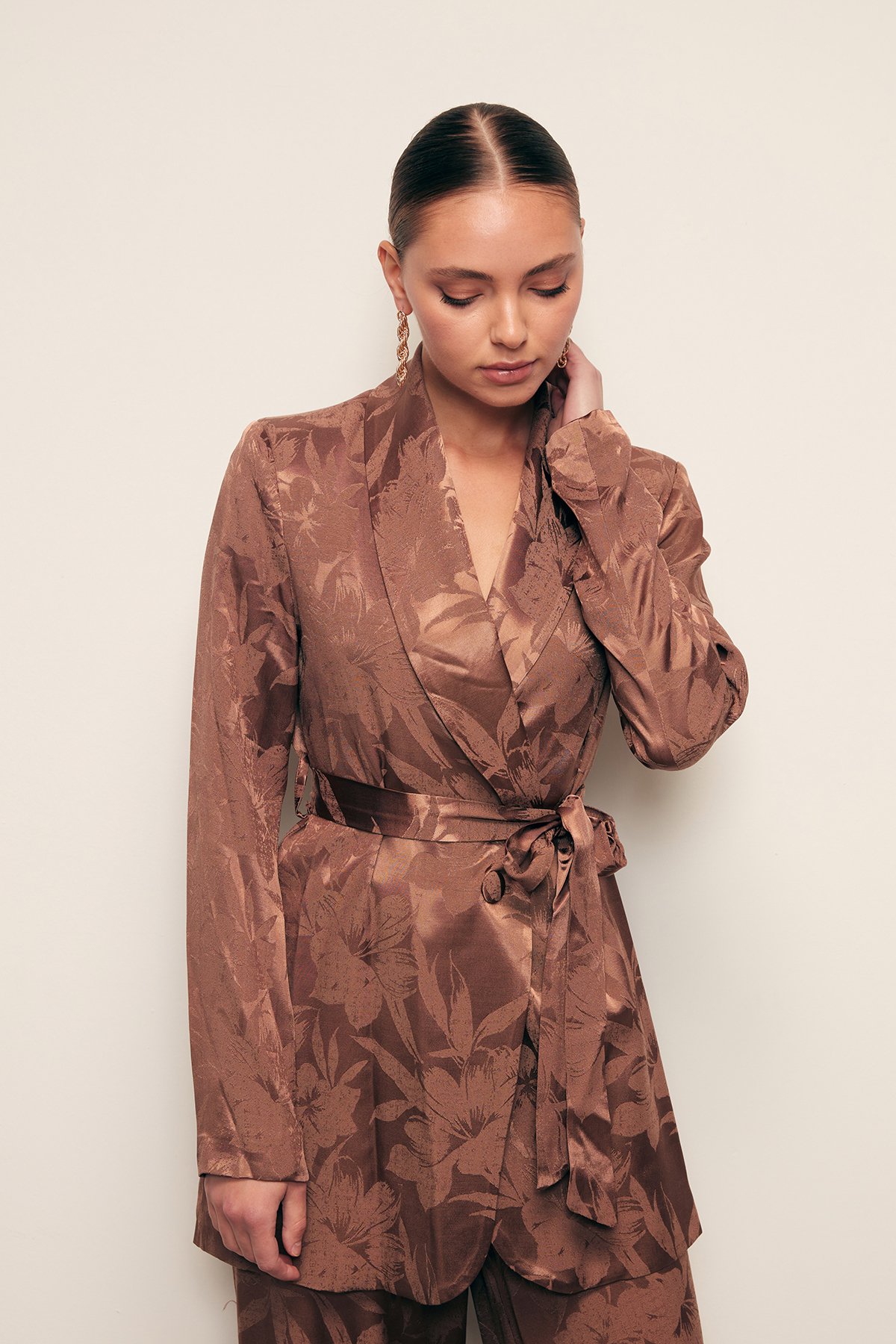 Desenli Uzun Ceket - KAHVE