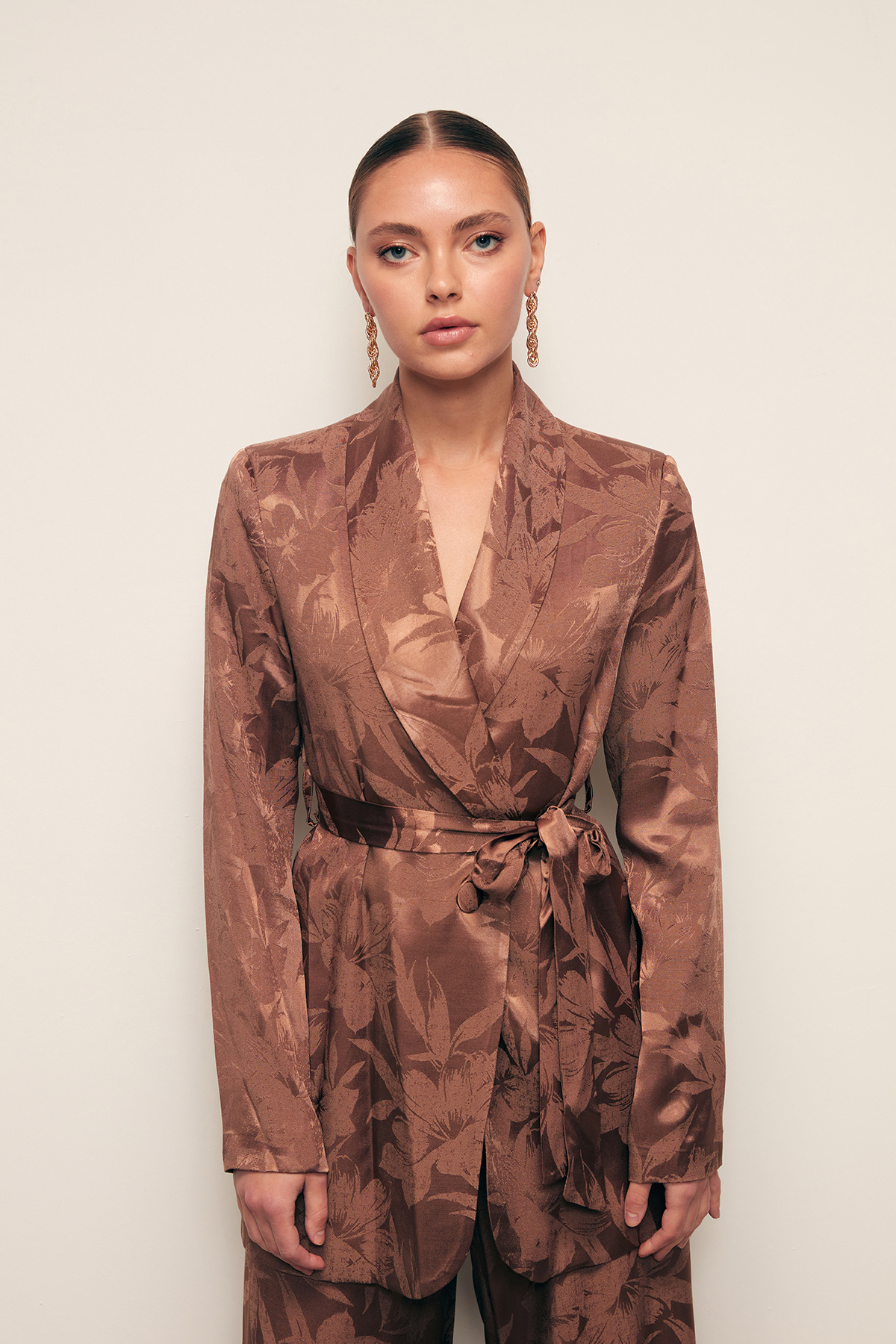 Desenli Uzun Ceket - KAHVE