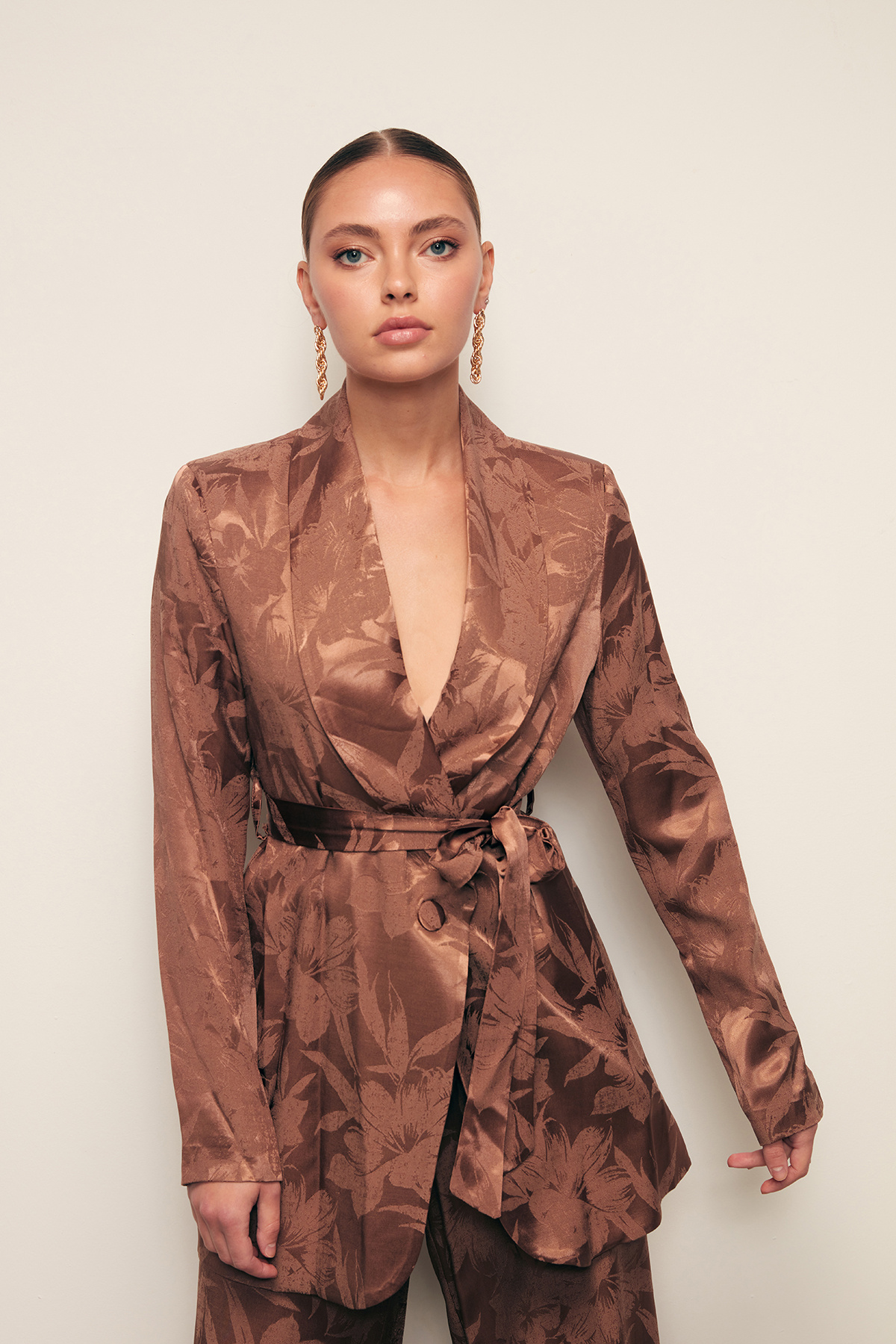 Desenli Uzun Ceket - KAHVE