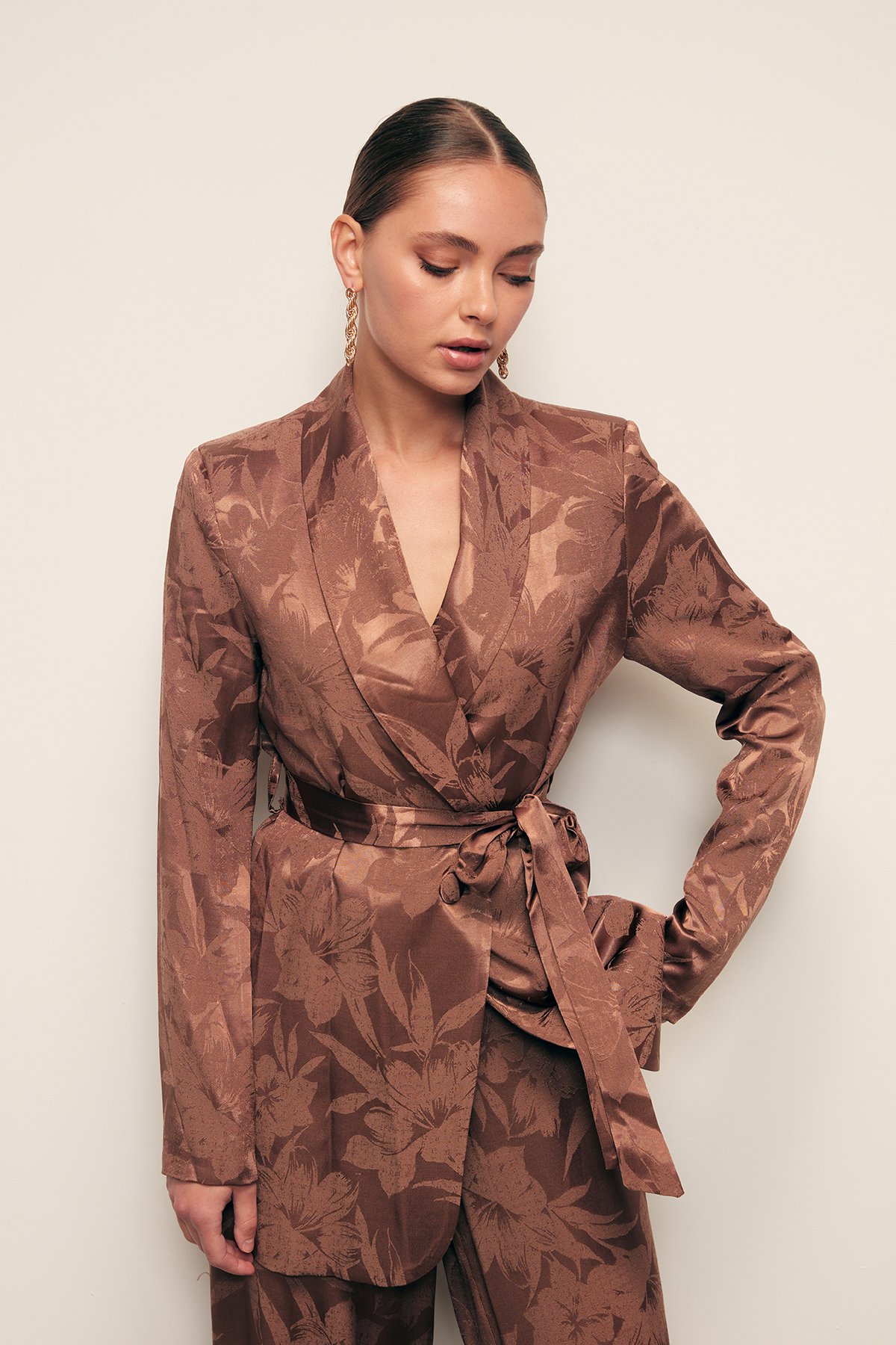 Desenli Uzun Ceket - KAHVE