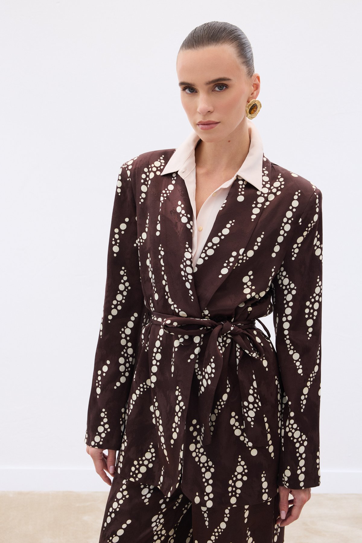 Desenli Uzun Ceket - Kahve