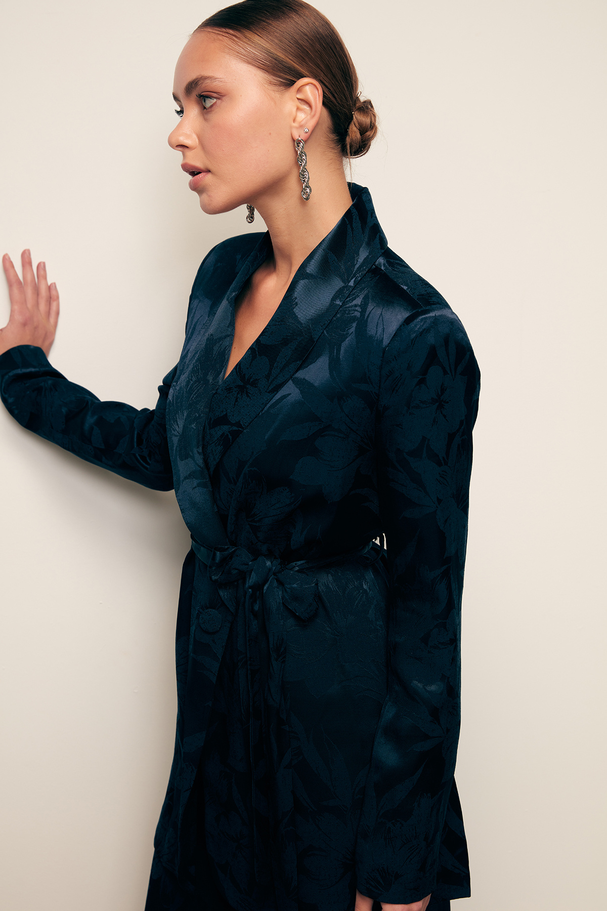 Desenli Uzun Ceket - LACİVERT