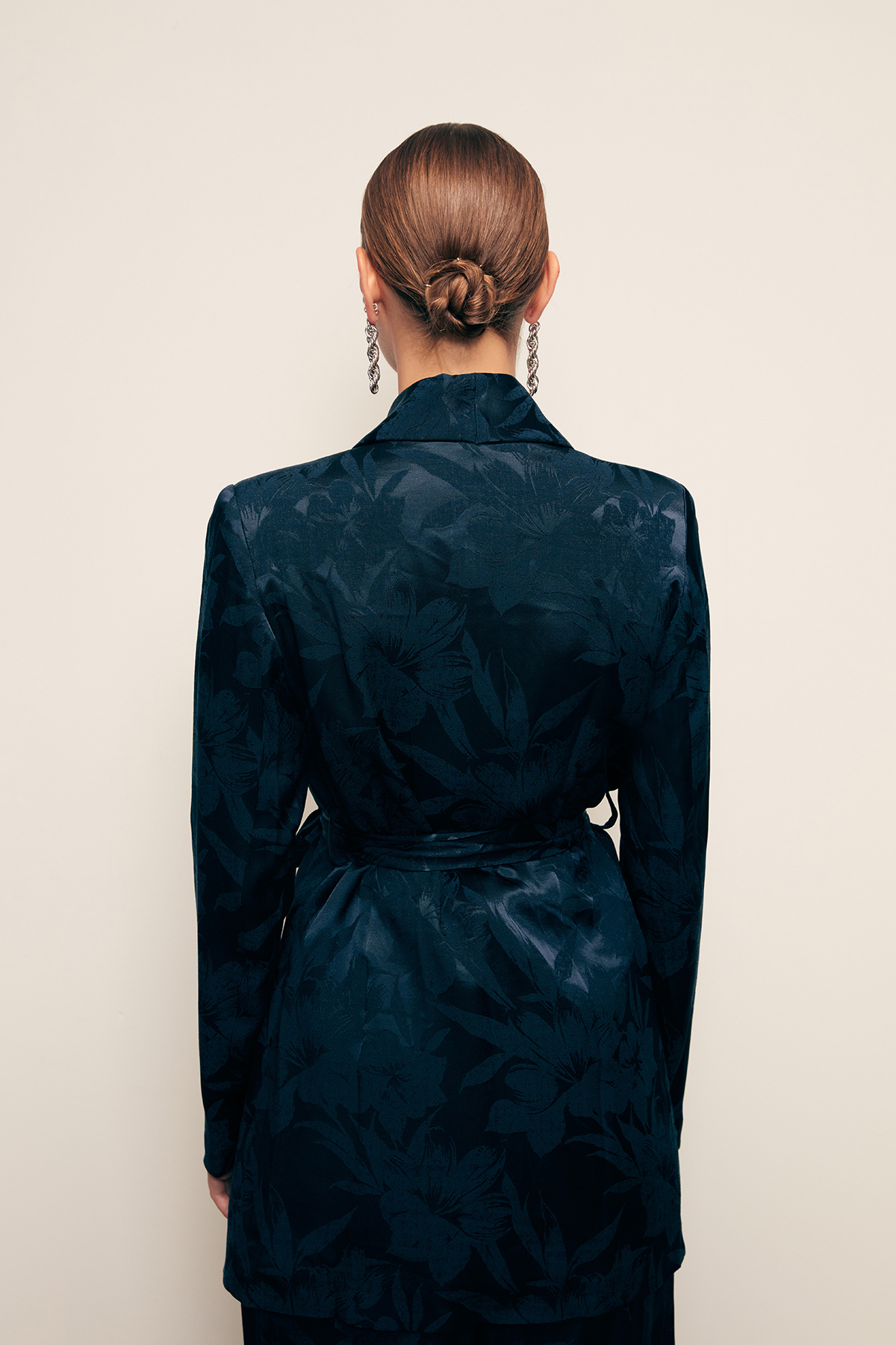 Desenli Uzun Ceket - LACİVERT