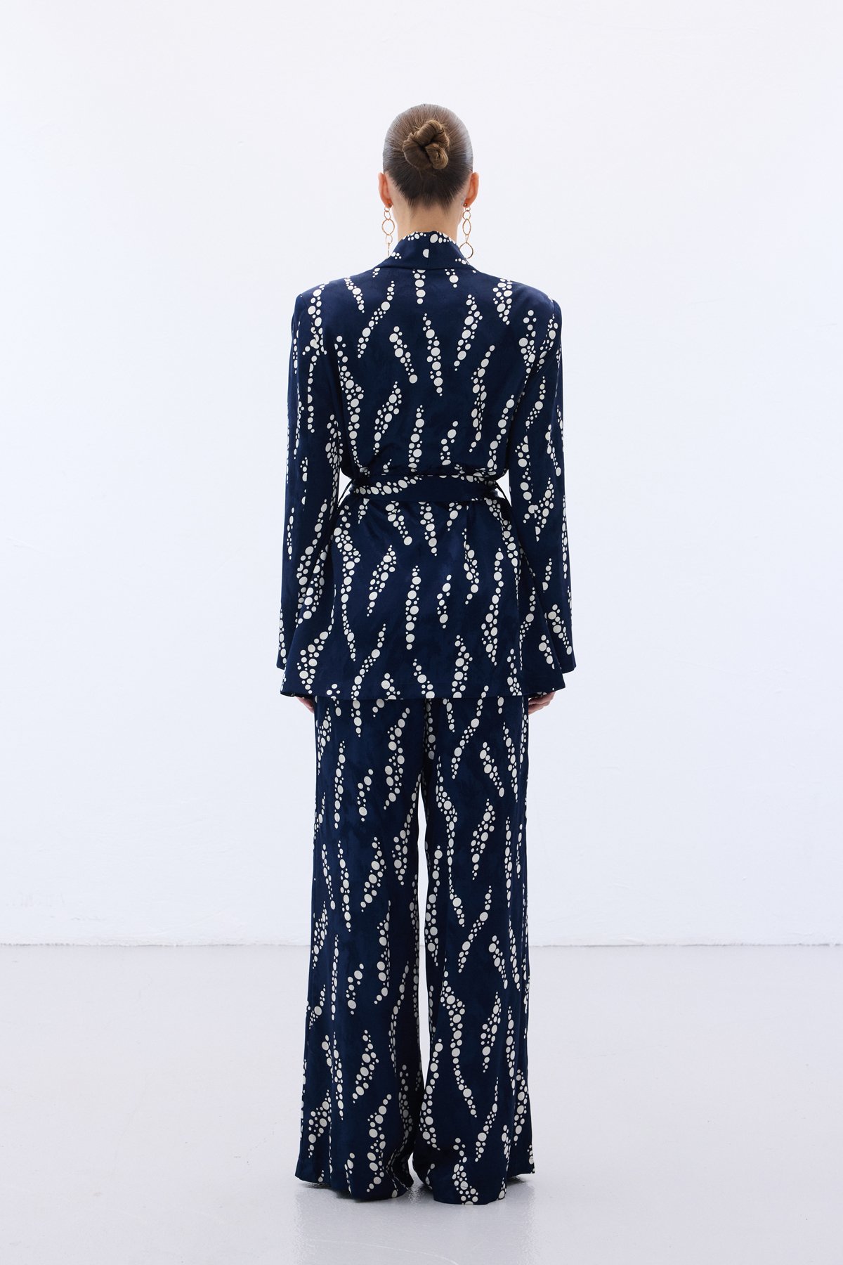 Desenli Uzun Ceket - Lacivert