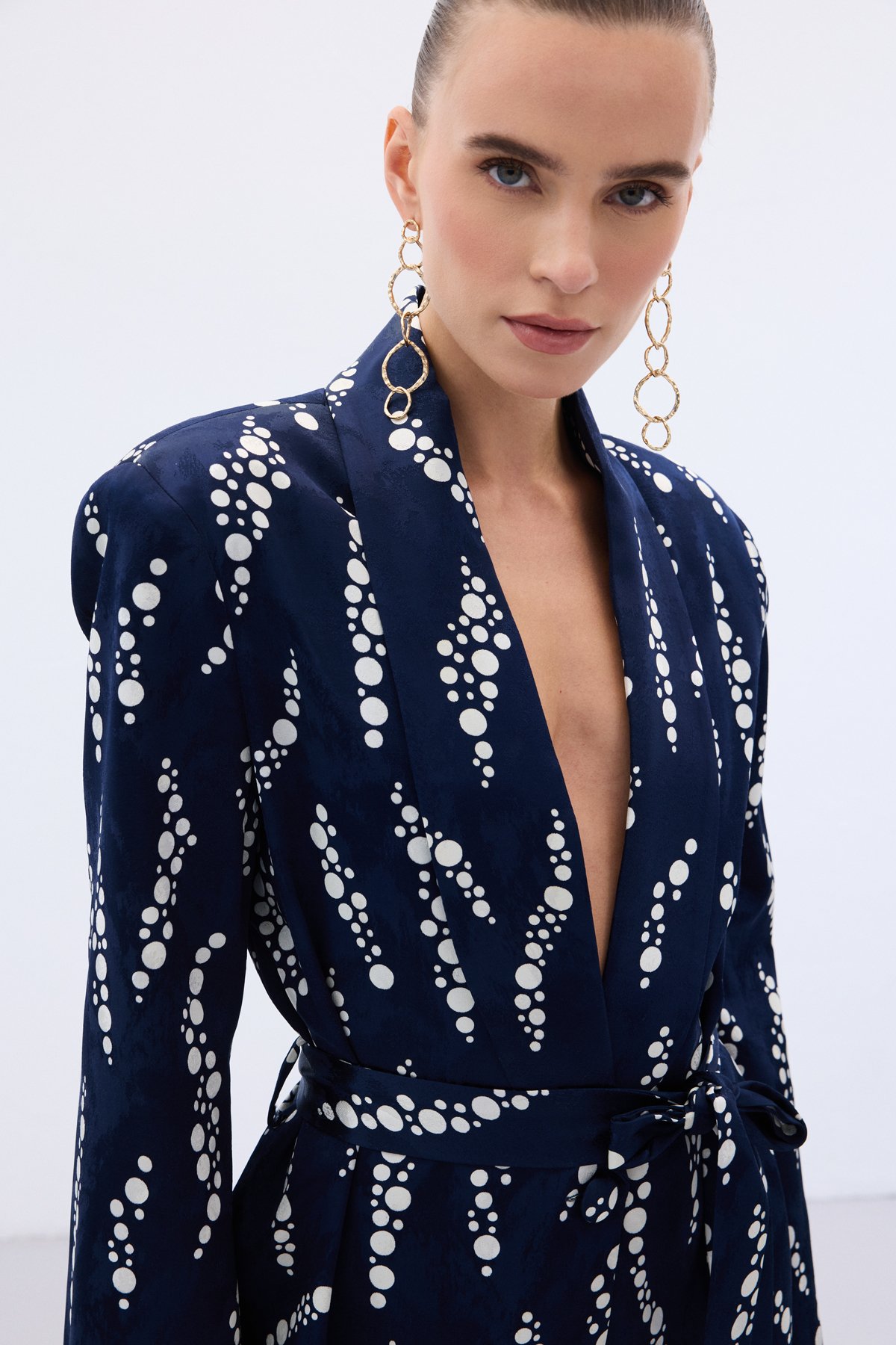 Desenli Uzun Ceket - Lacivert