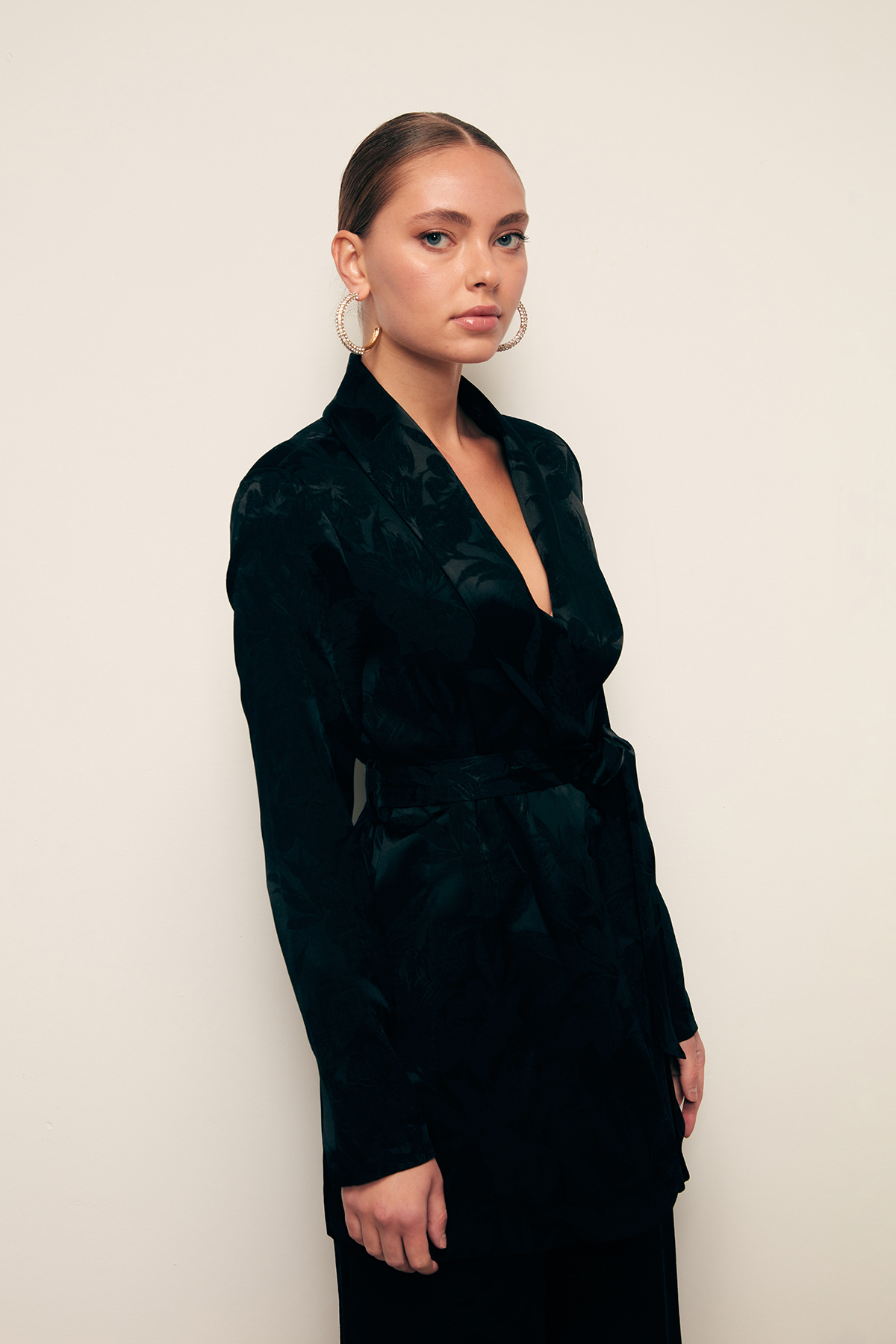 Desenli Uzun Ceket - SİYAH