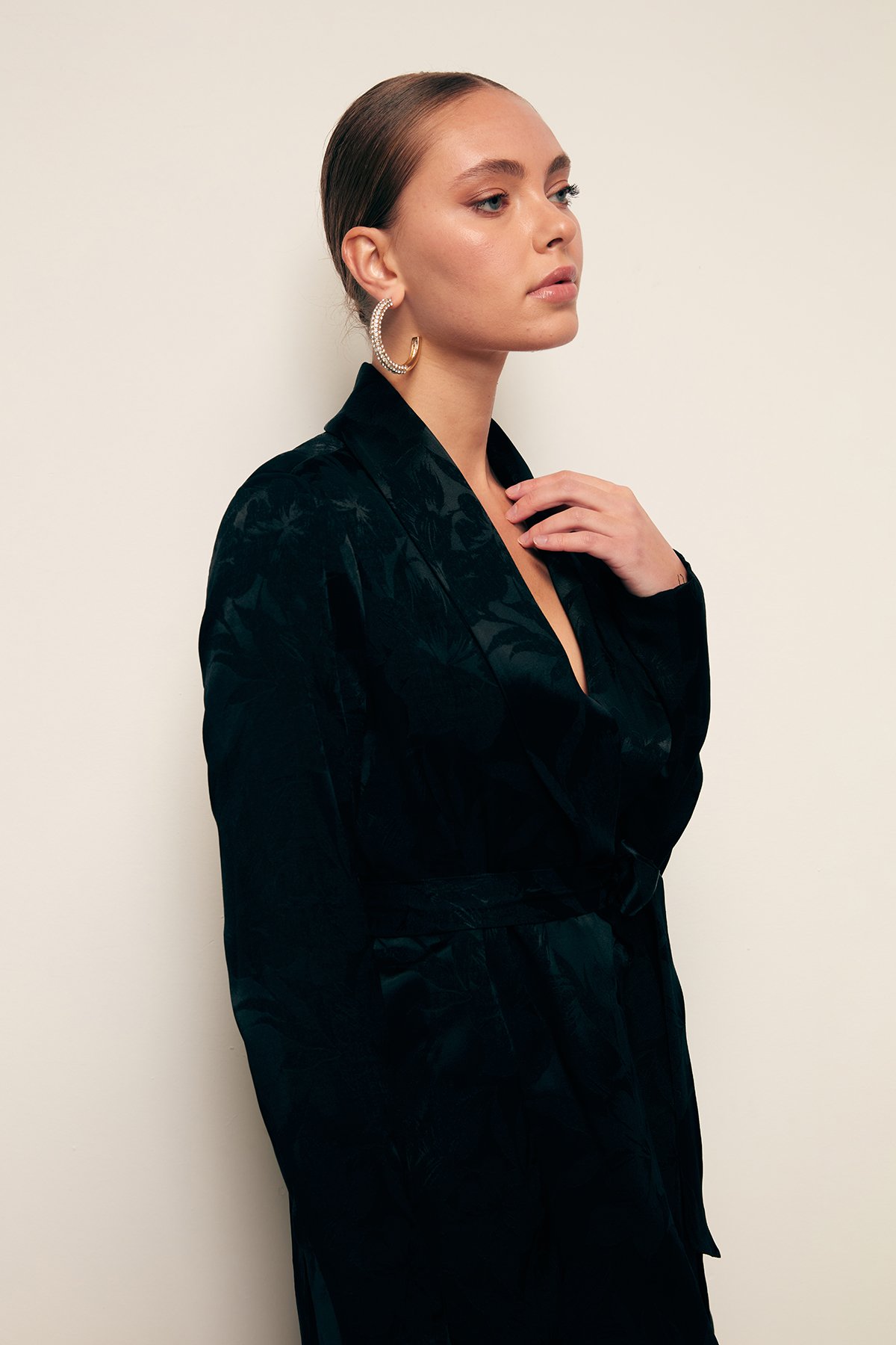 Desenli Uzun Ceket - SİYAH