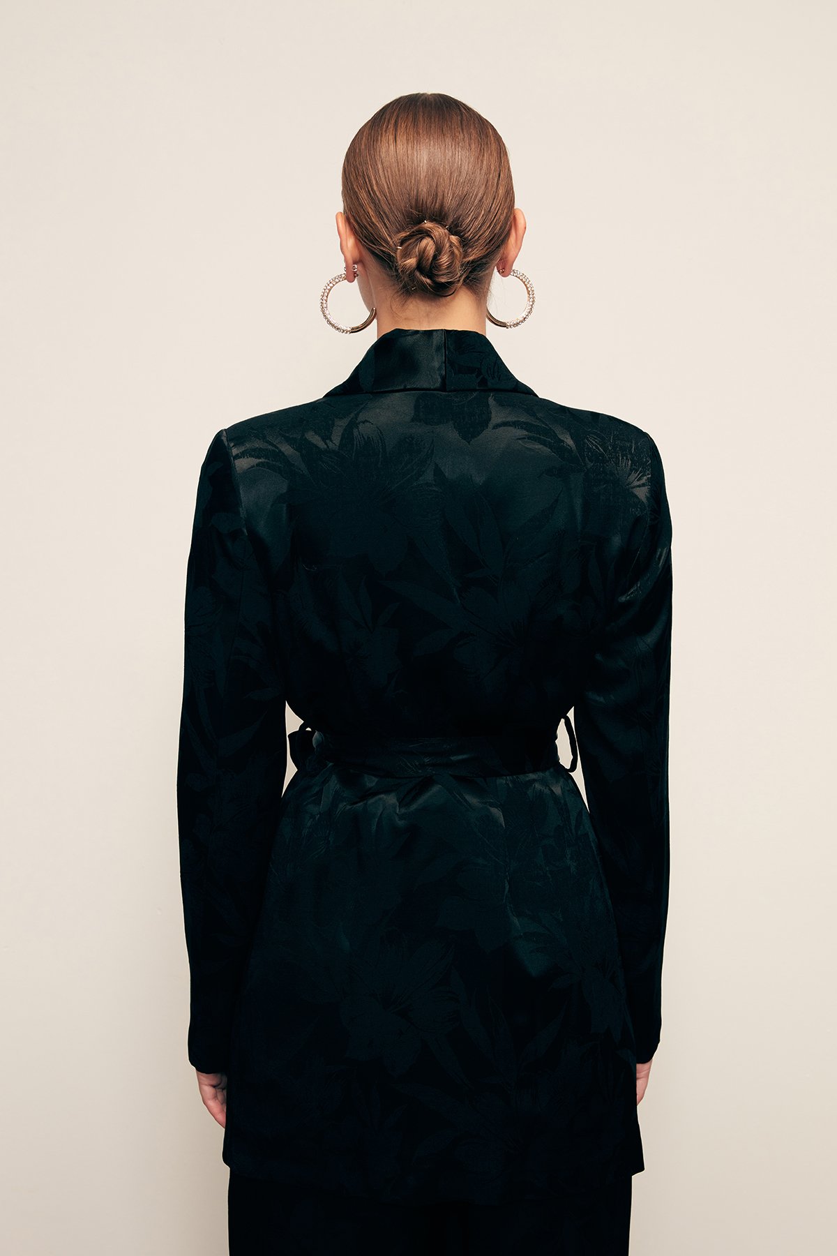 Desenli Uzun Ceket - SİYAH