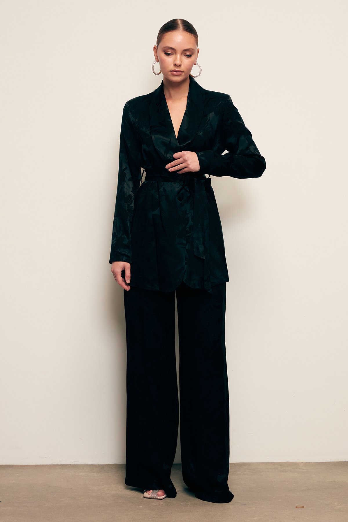 Desenli Uzun Ceket - SİYAH