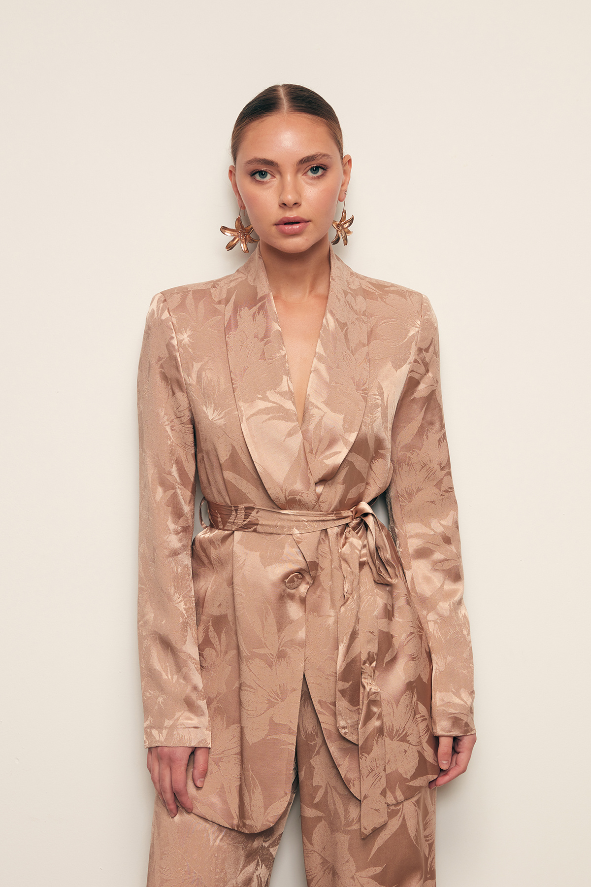 Desenli Uzun Ceket - VİZON