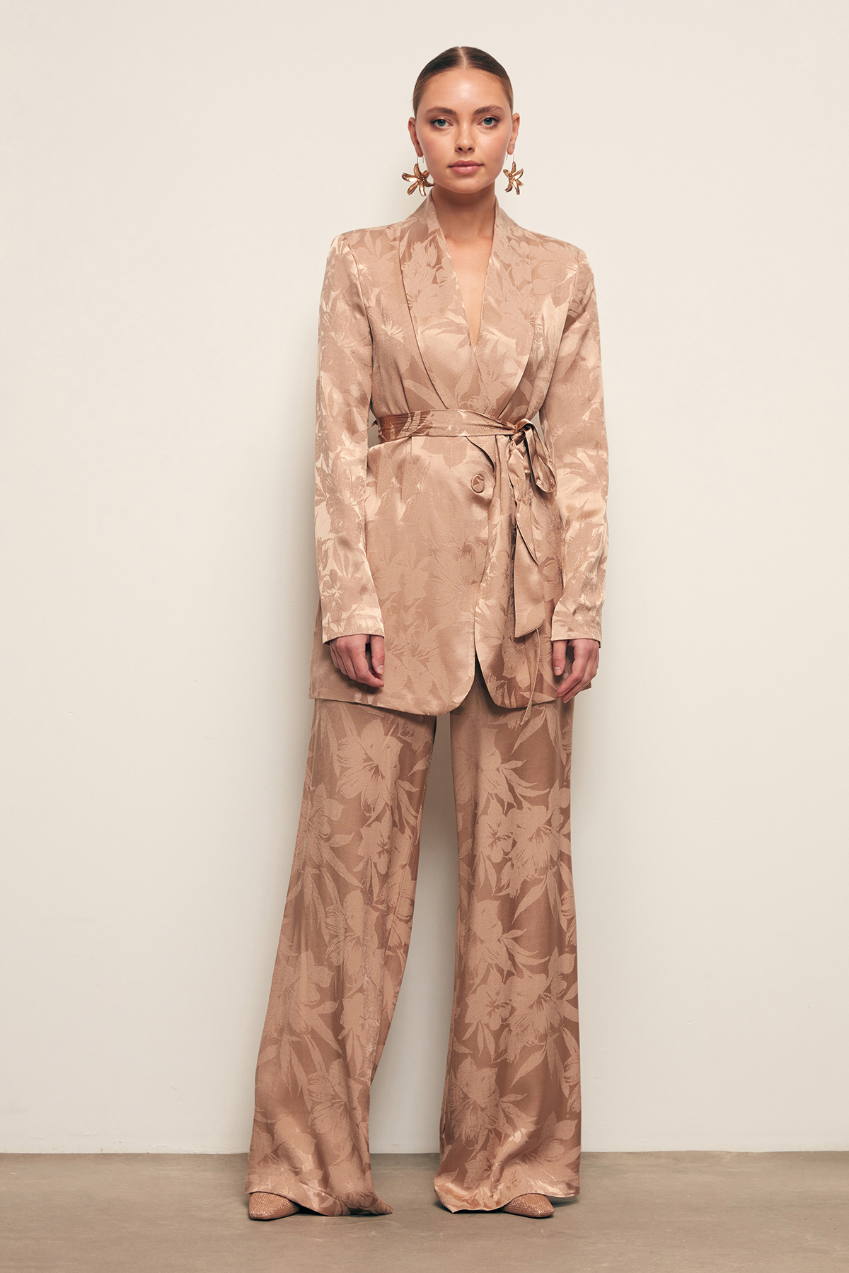 Desenli Uzun Ceket - VİZON