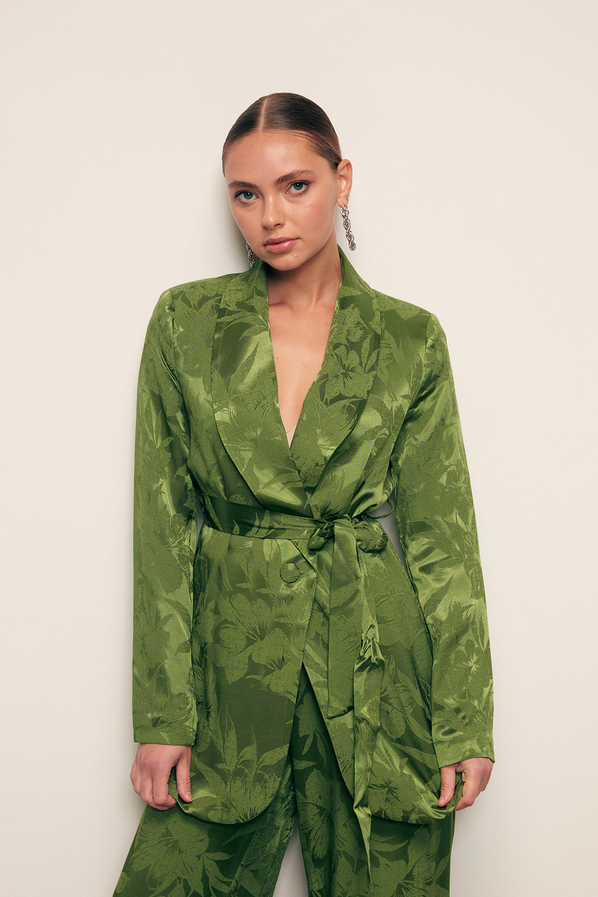 Desenli Uzun Ceket - YEŞİL