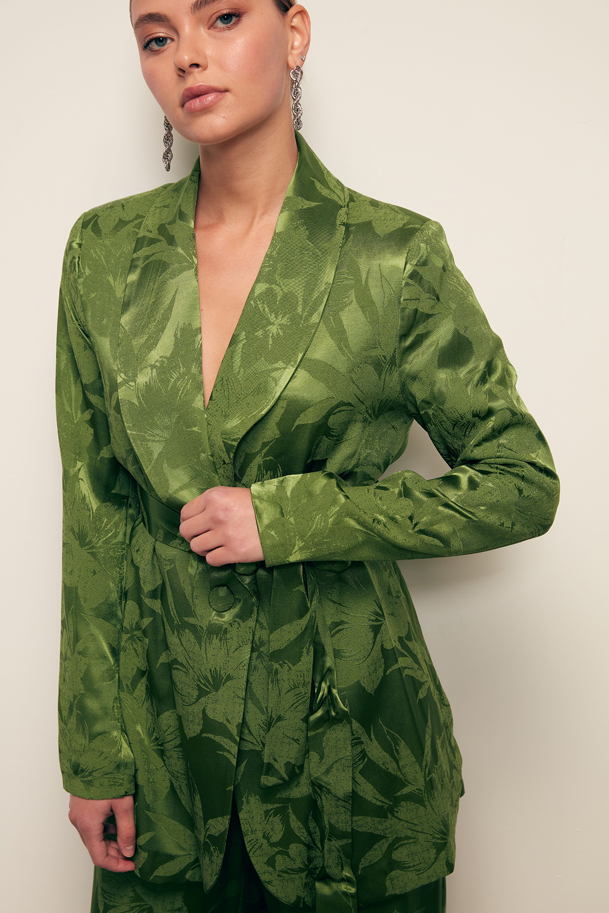 Desenli Uzun Ceket - YEŞİL