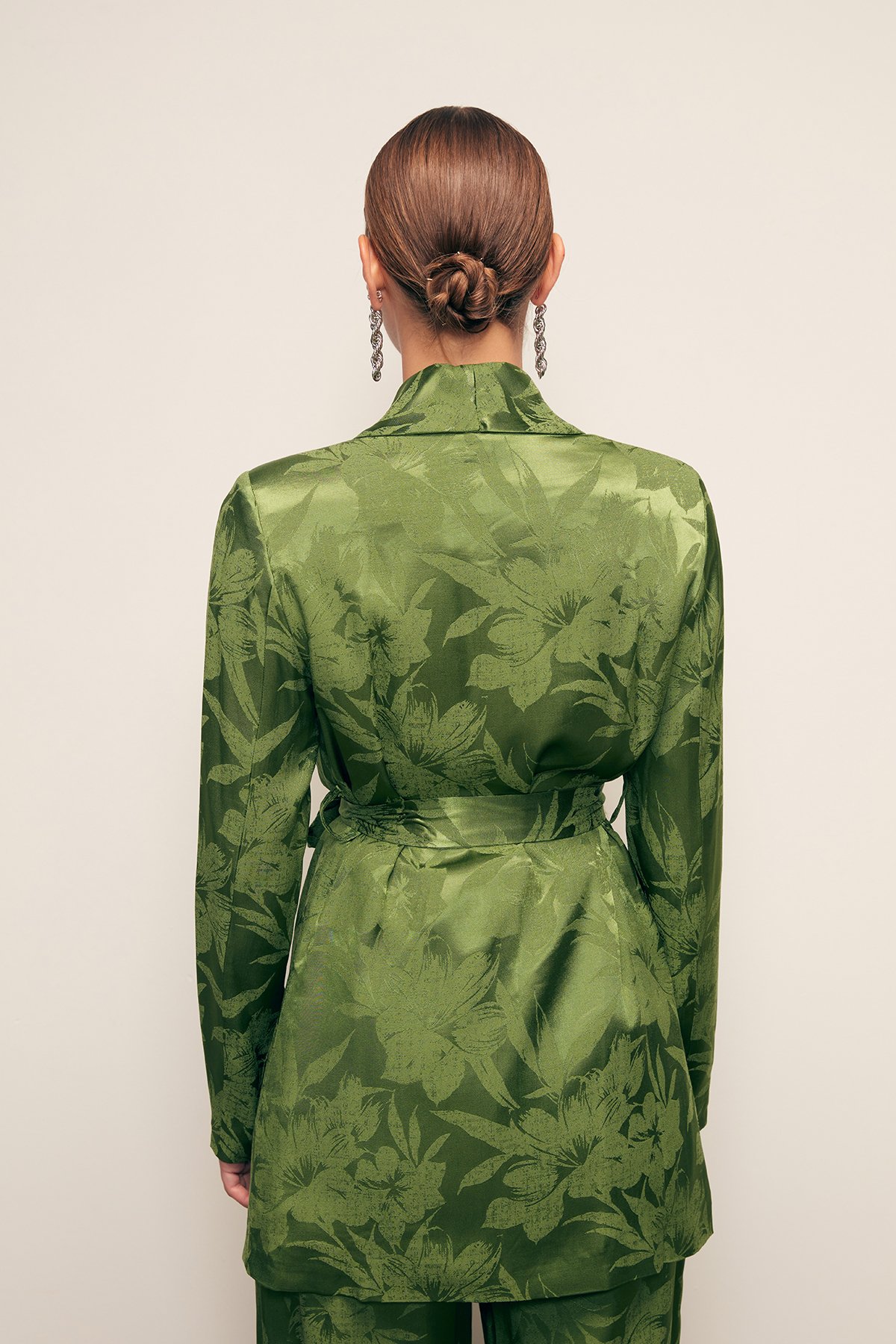 Desenli Uzun Ceket - YEŞİL