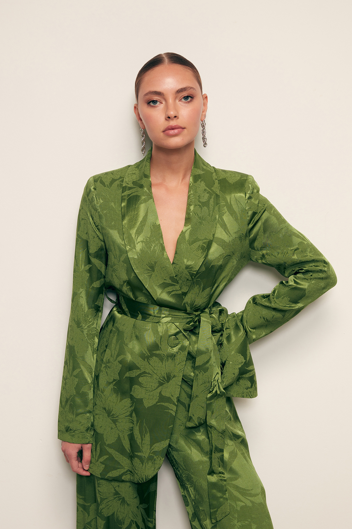 Desenli Uzun Ceket - YEŞİL