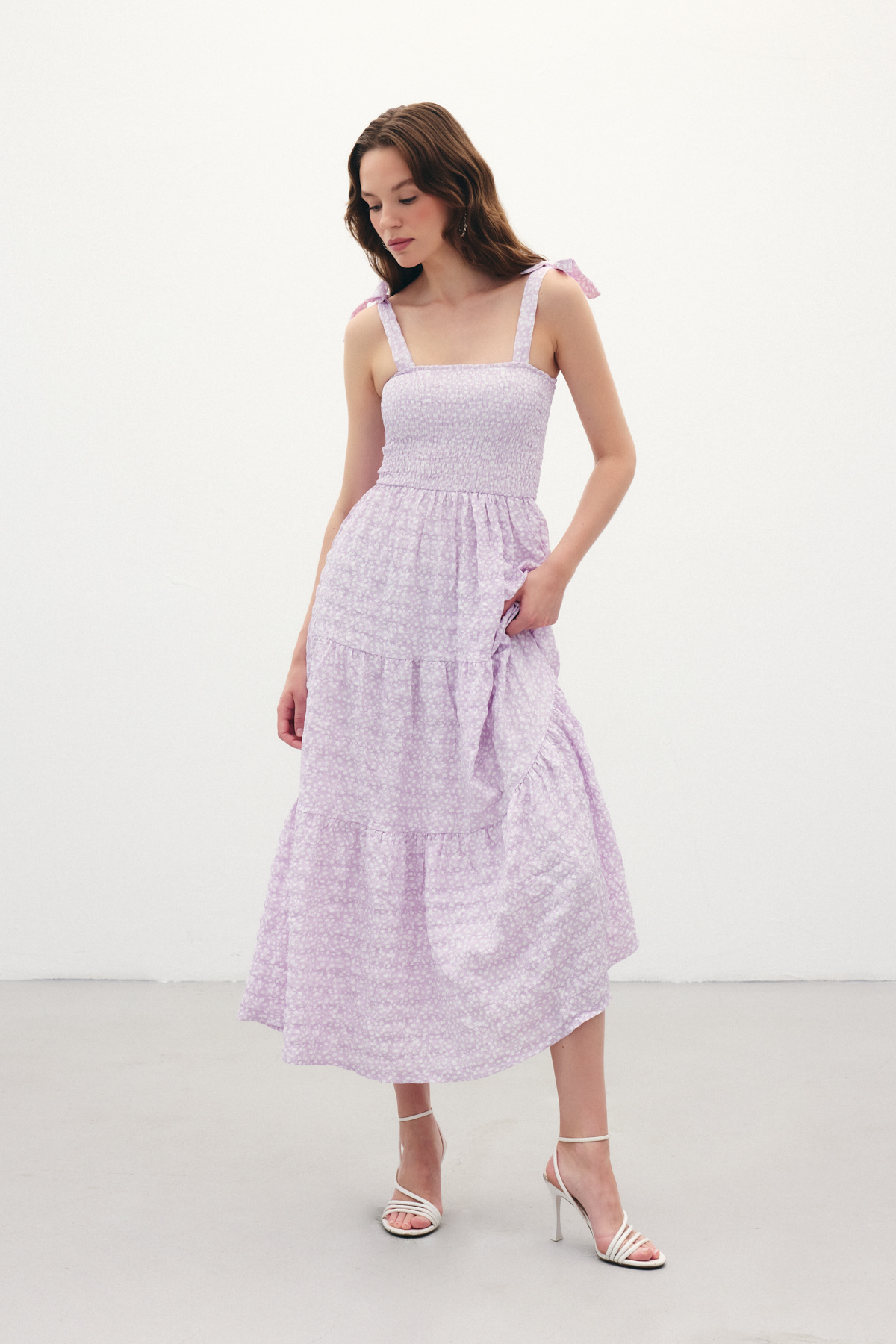 Desenli Uzun Elbise - Lila