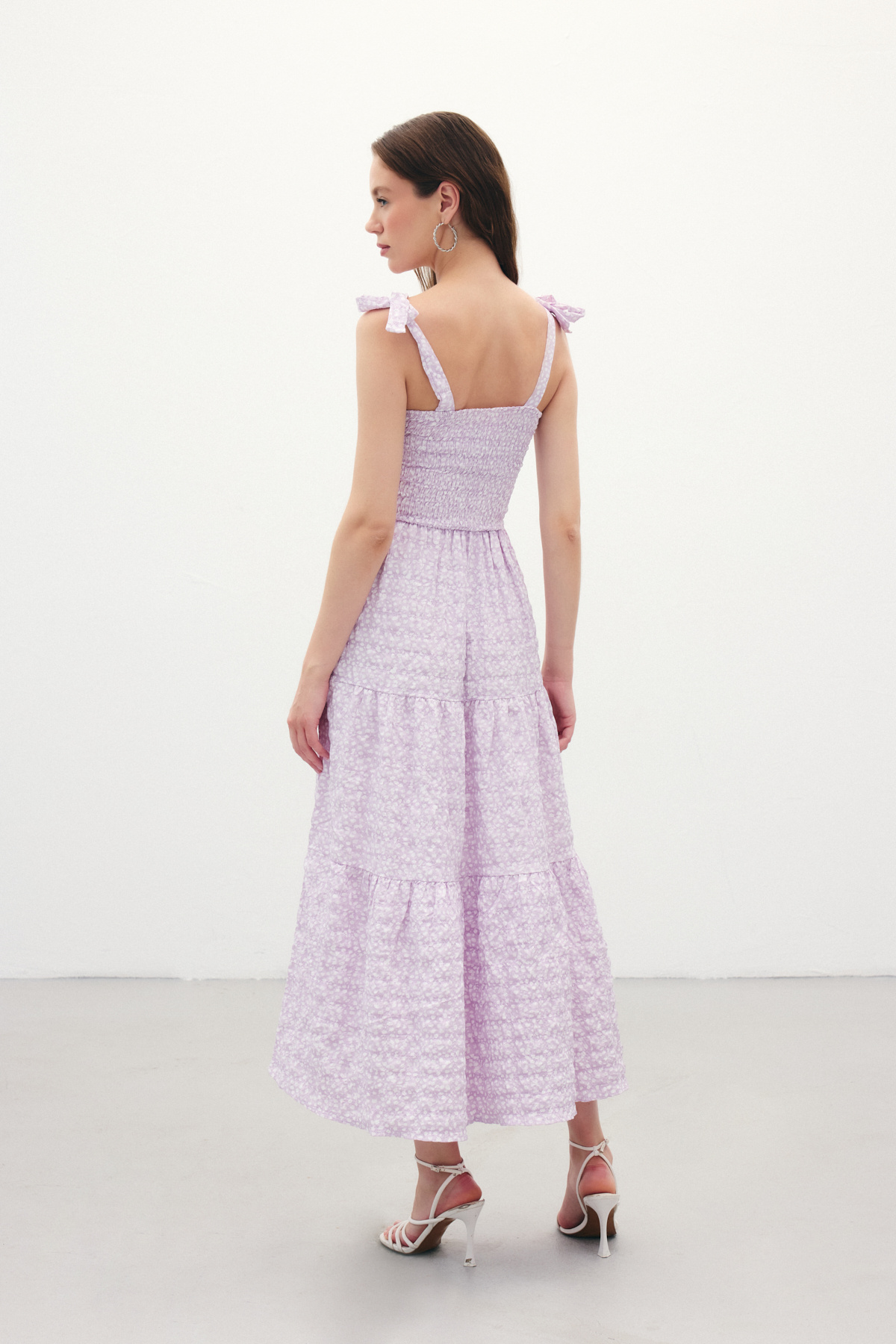 Desenli Uzun Elbise - Lila
