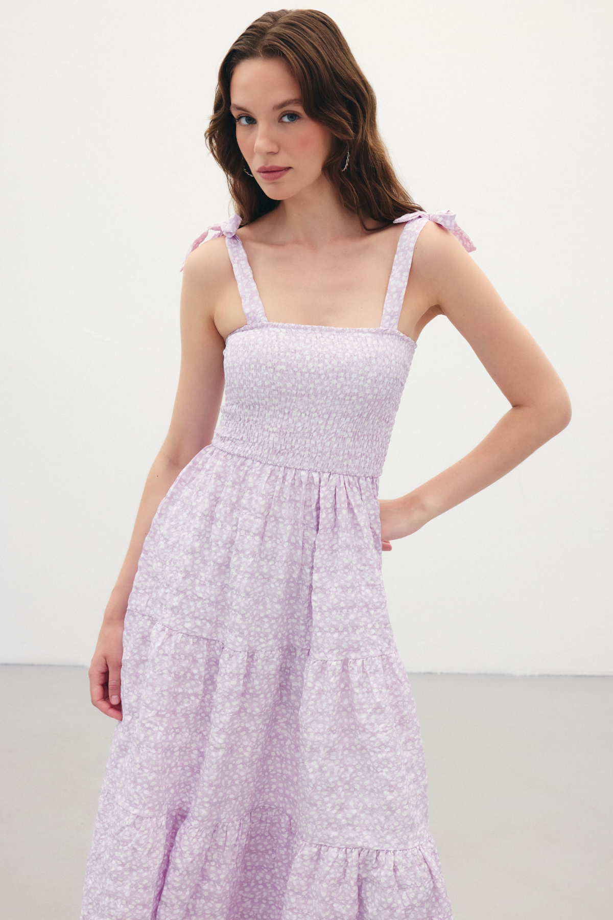 Desenli Uzun Elbise - Lila