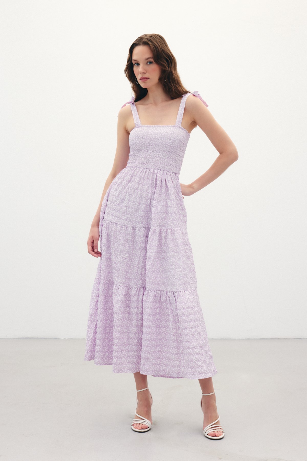 Desenli Uzun Elbise - Lila