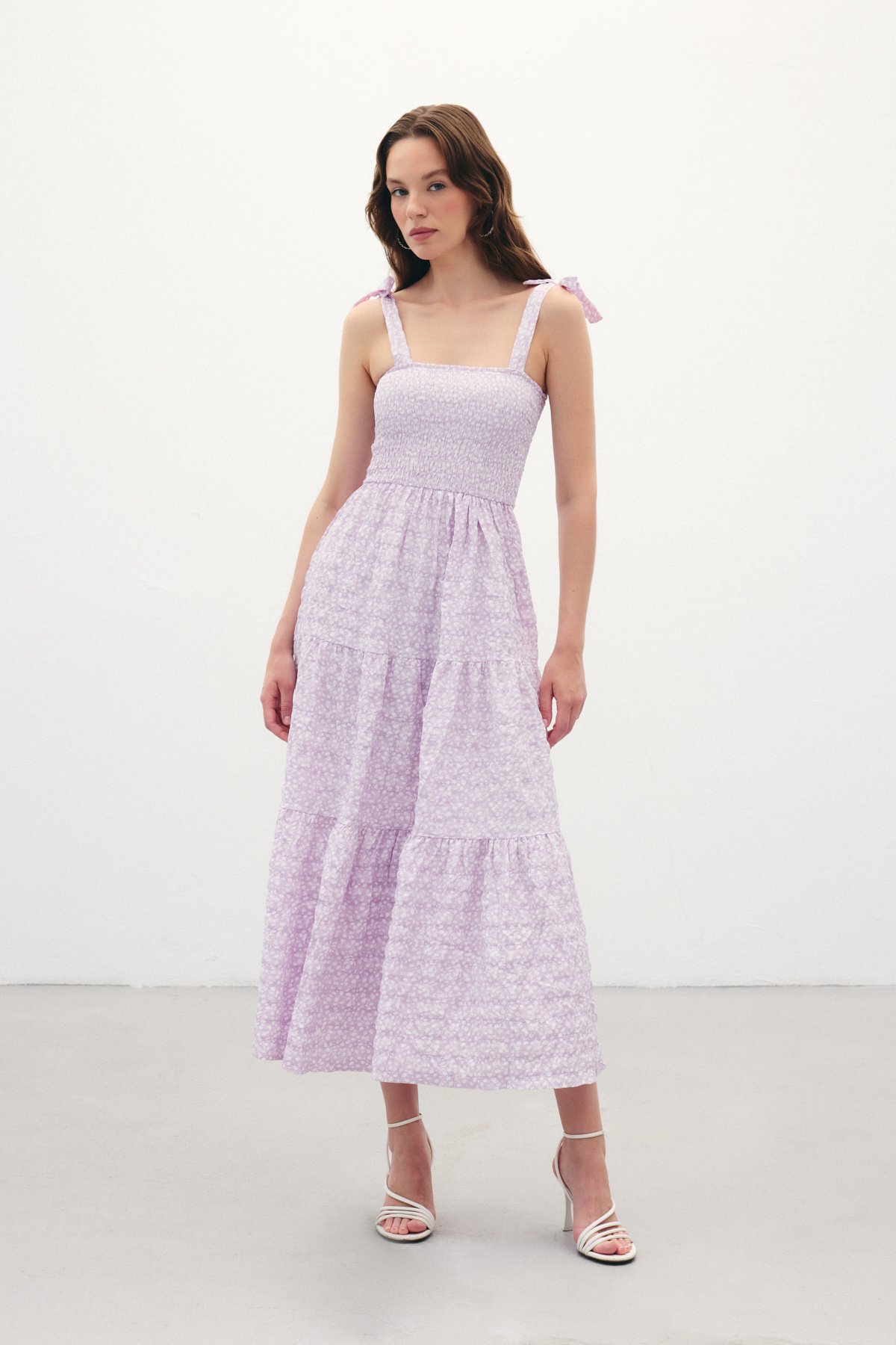 Desenli Uzun Elbise - Lila