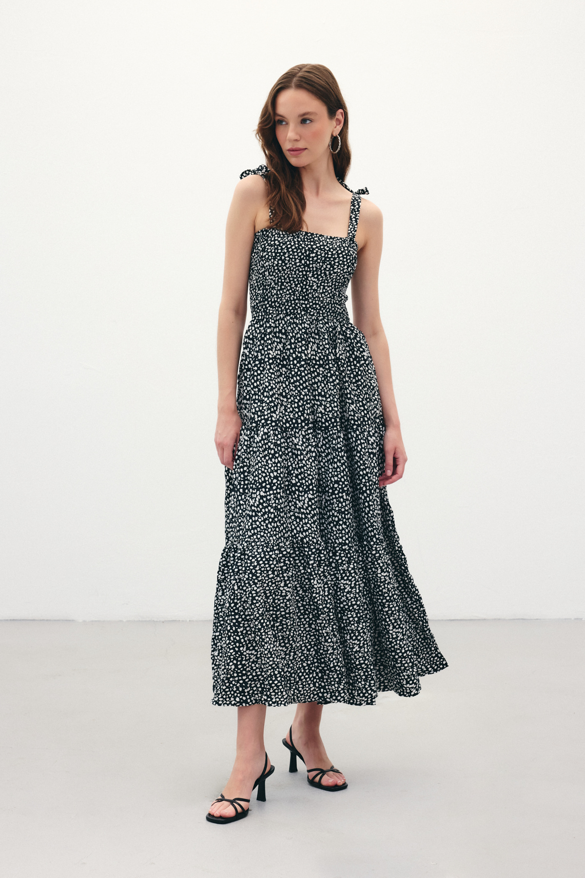 Desenli Uzun Elbise - Siyah