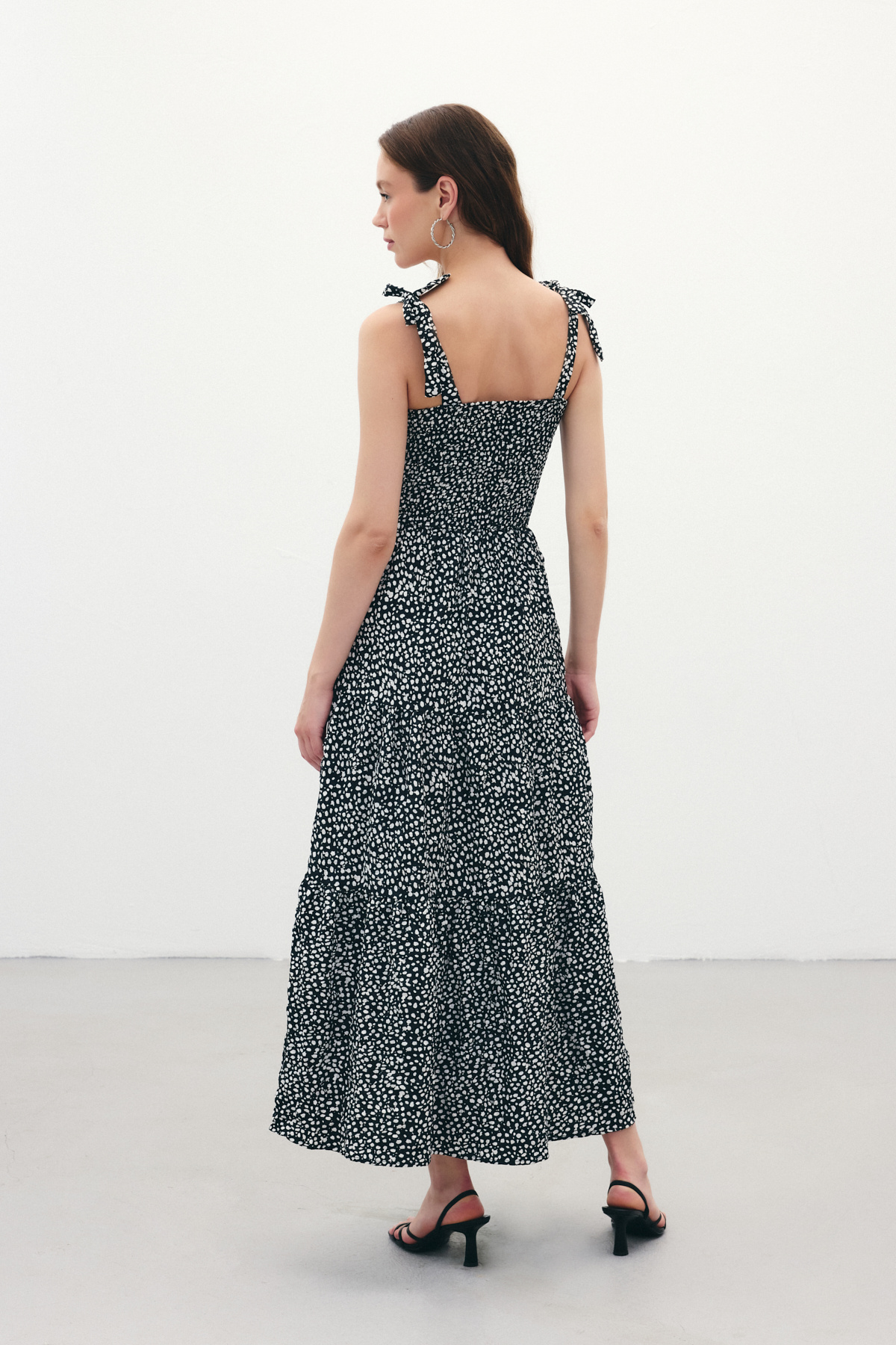 Desenli Uzun Elbise - Siyah