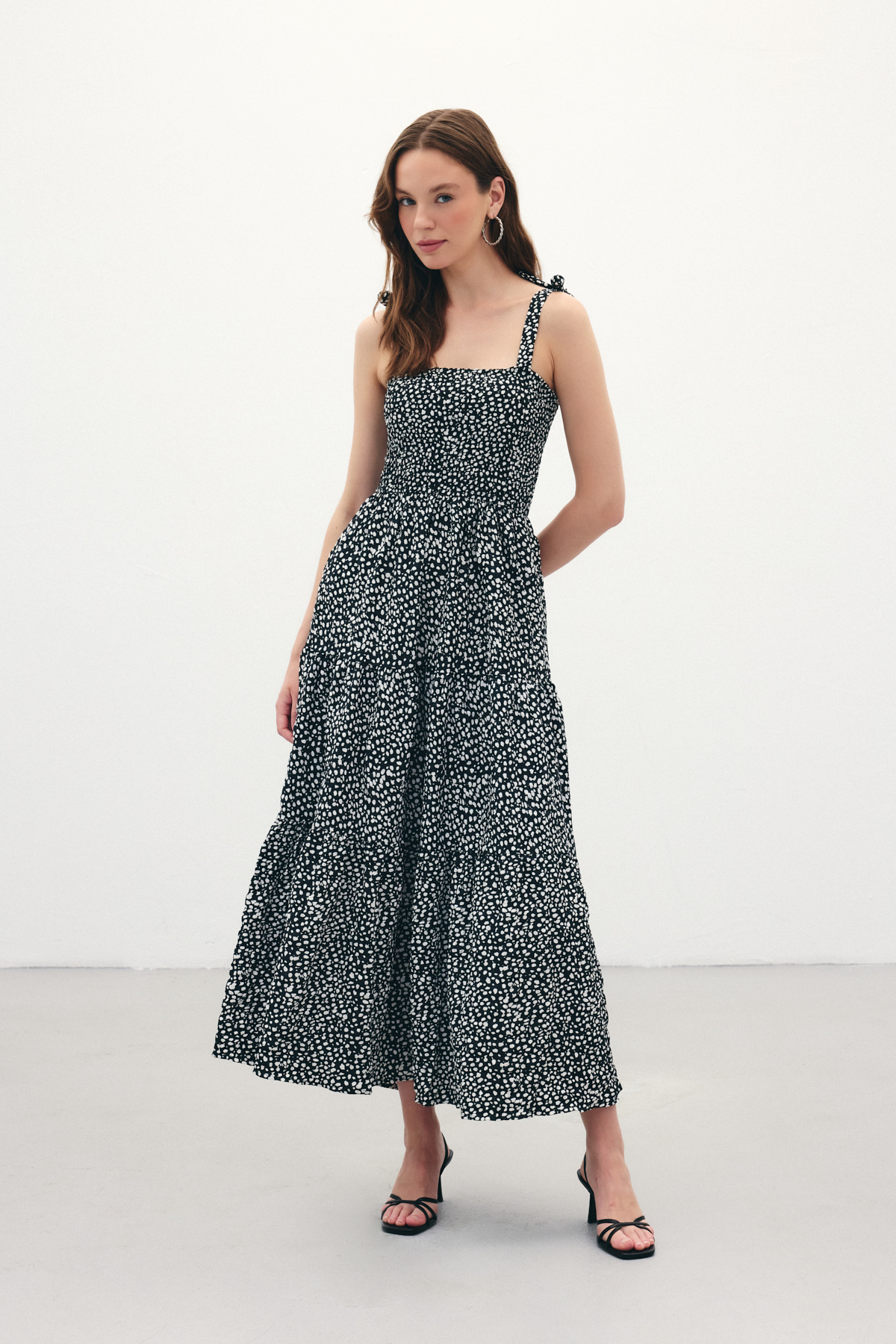 Desenli Uzun Elbise - Siyah