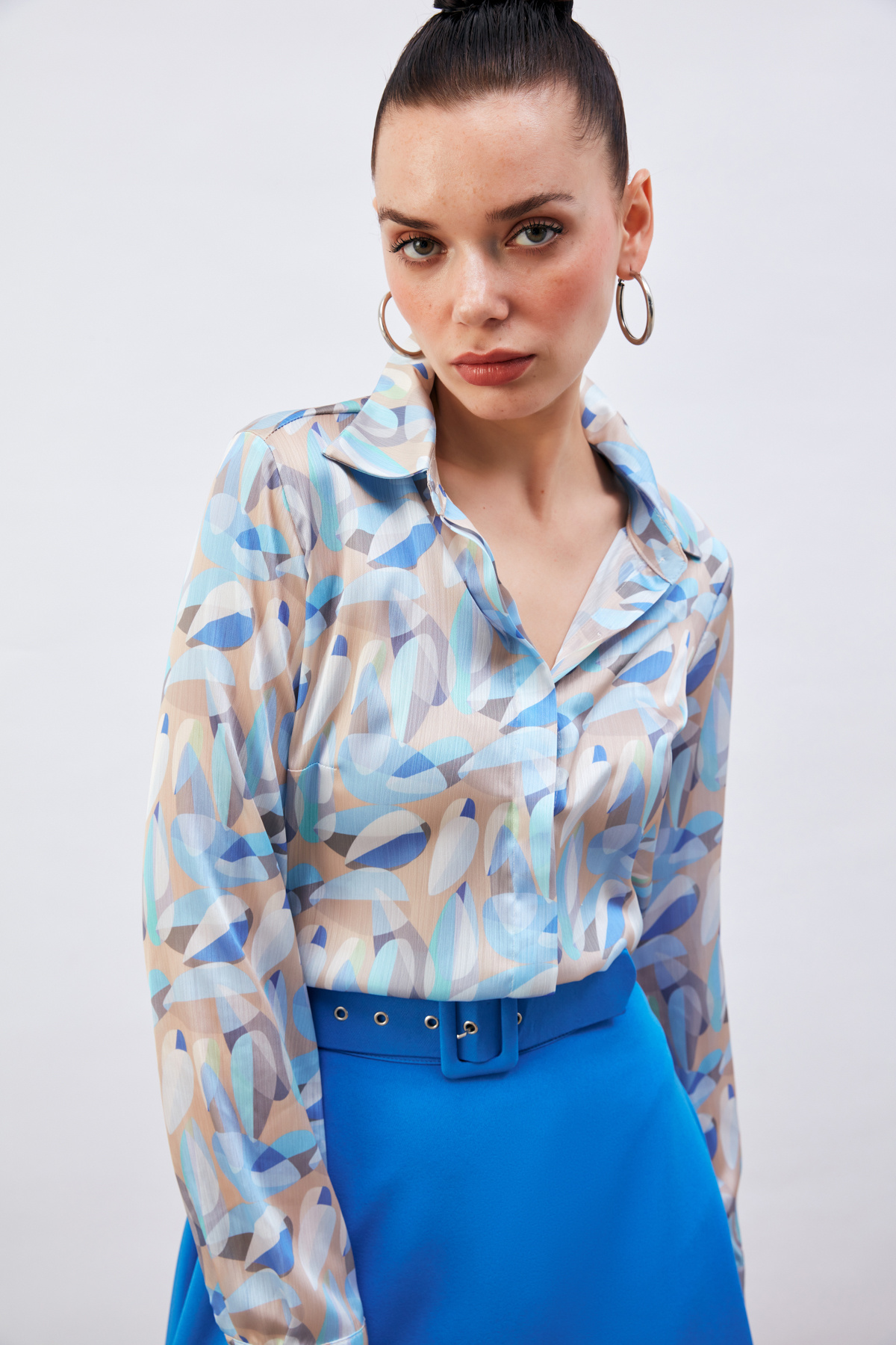 Desenli uzun gömlek - BEJ