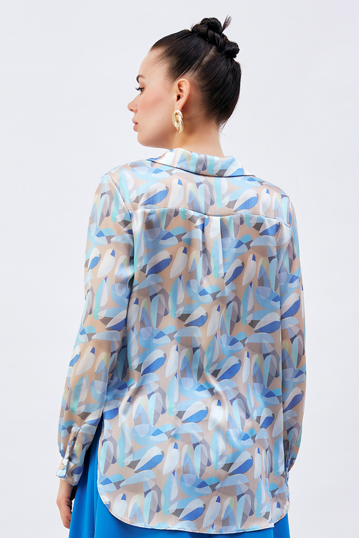 Desenli uzun gömlek - BEJ