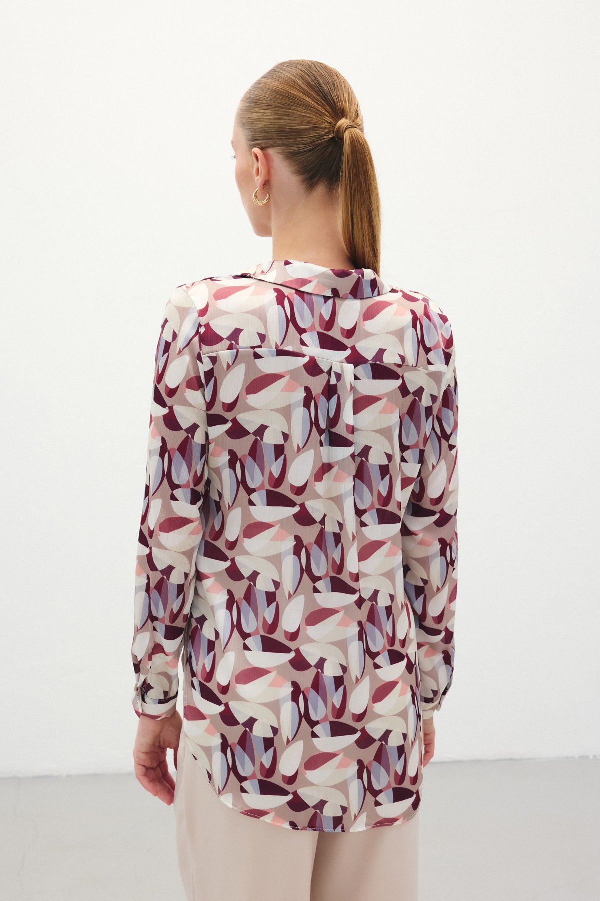 Desenli Uzun Gömlek - Bordo