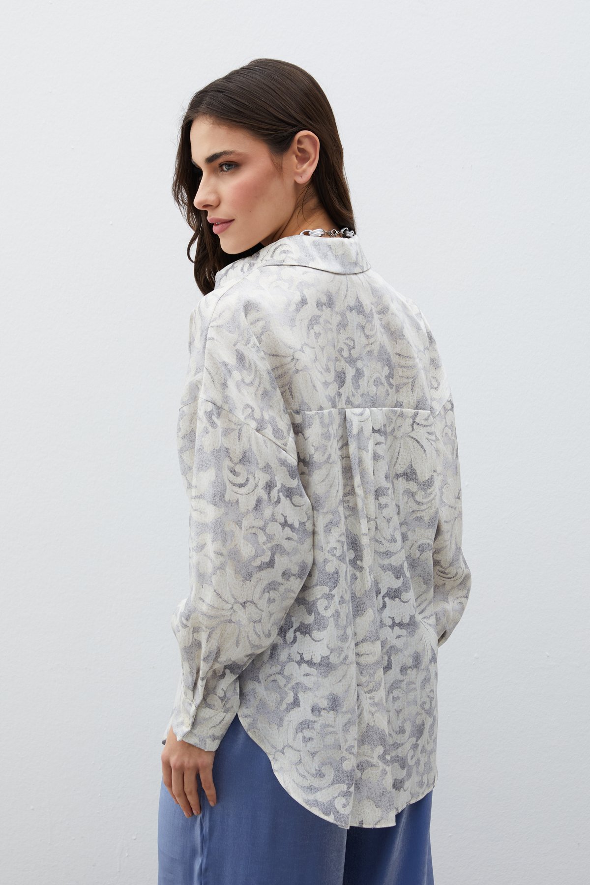 Desenli Uzun Gömlek - GRİ