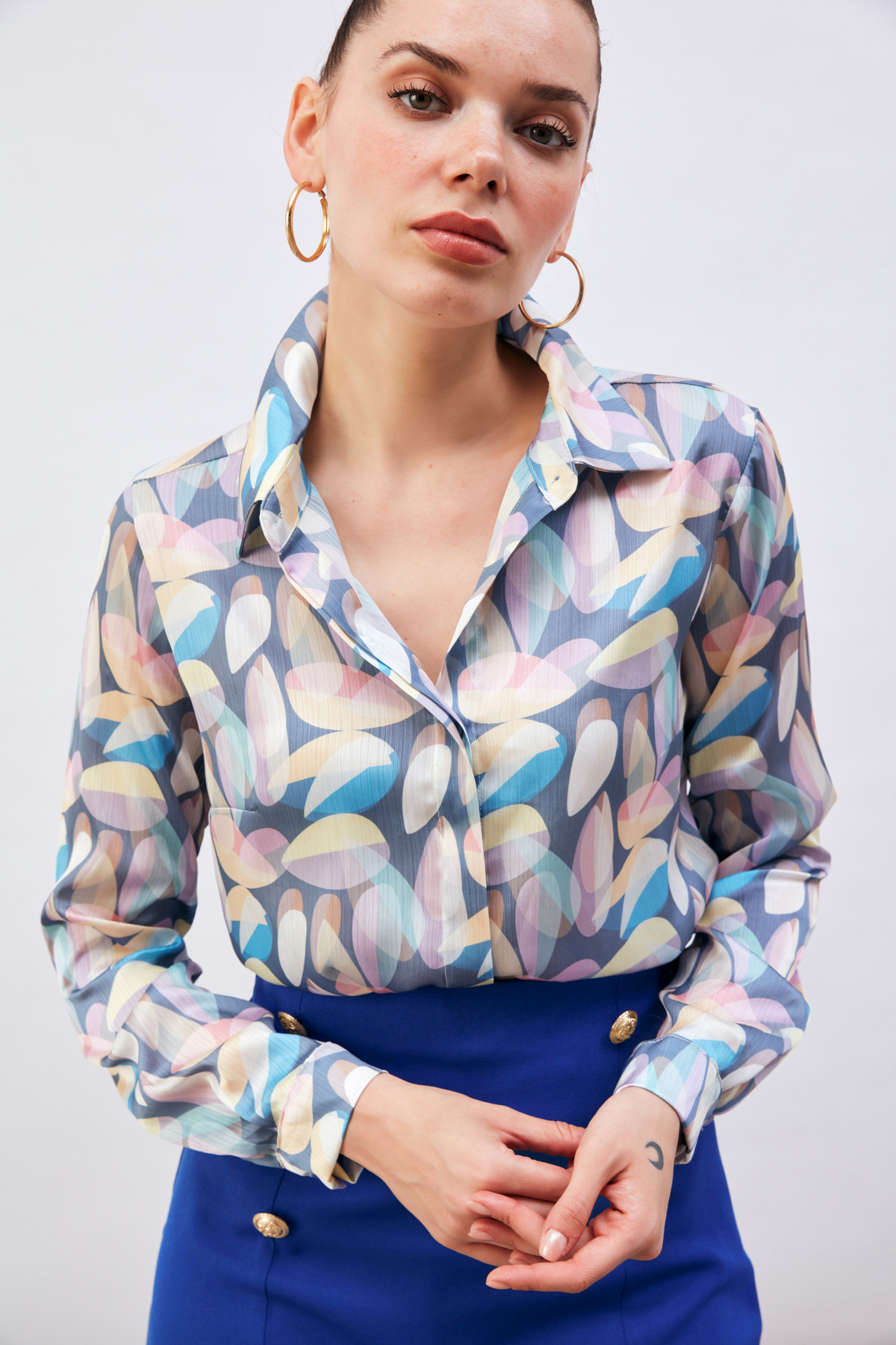 Desenli uzun gömlek - İNDİGO