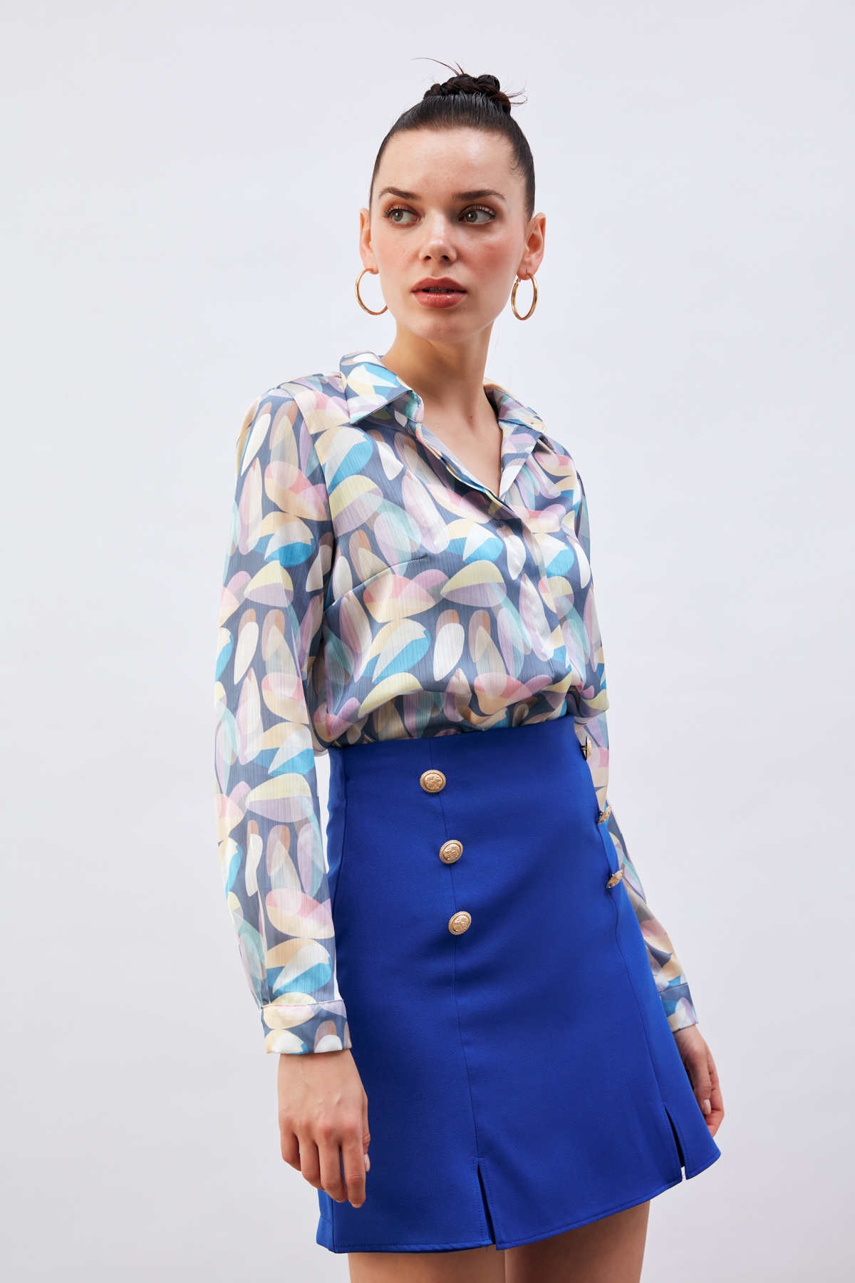 Desenli uzun gömlek - İNDİGO