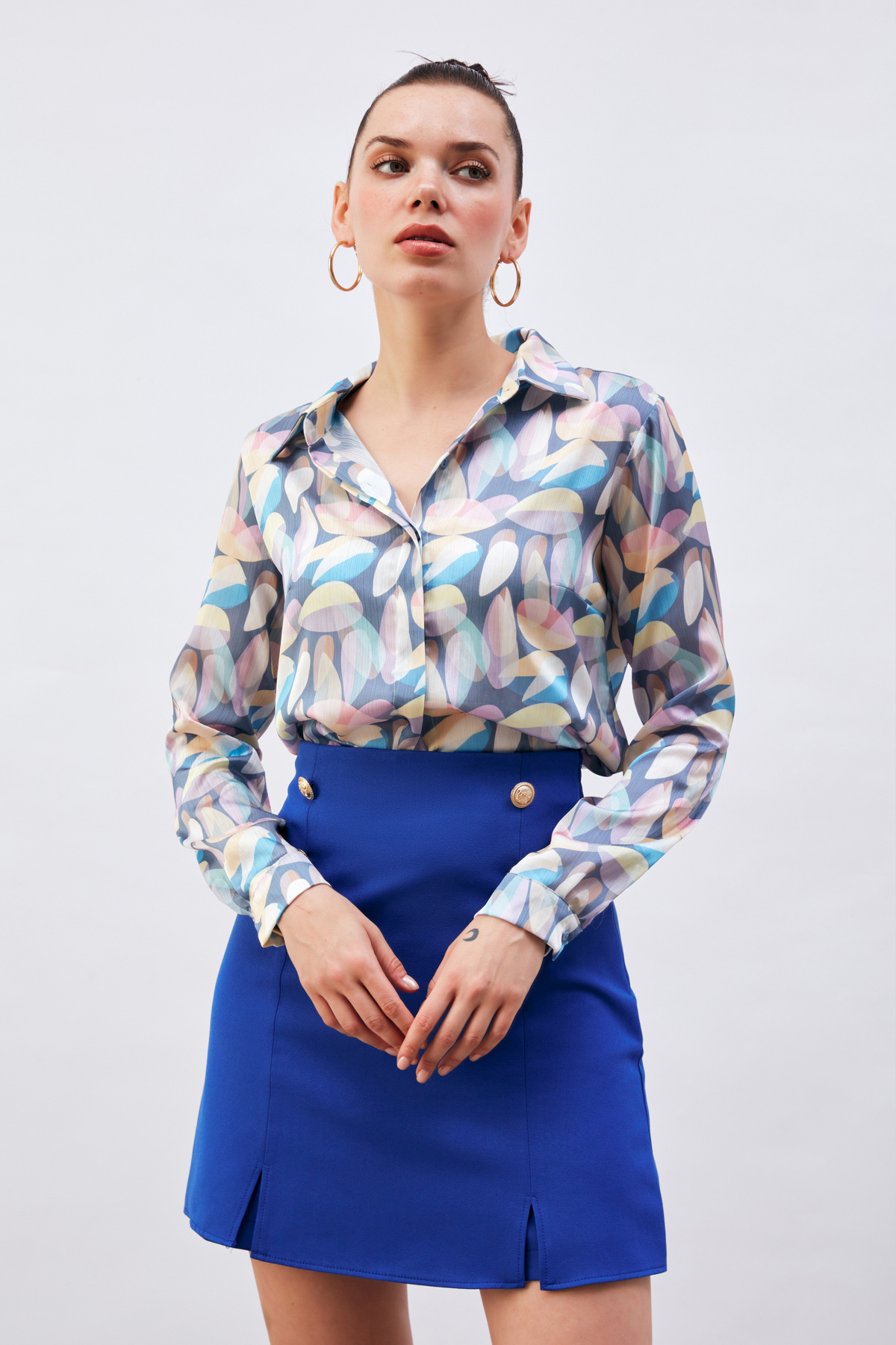 Desenli uzun gömlek - İNDİGO