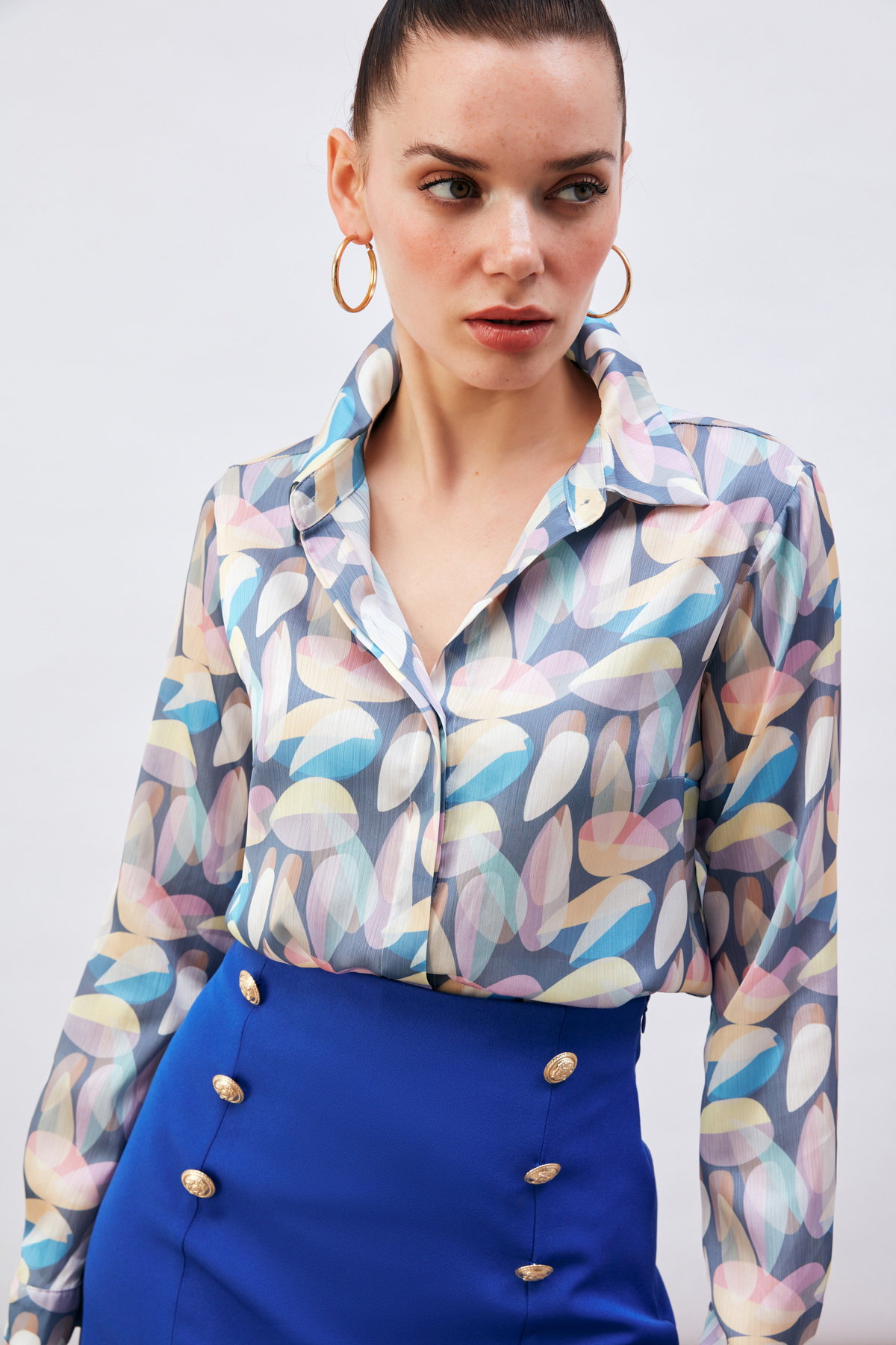 Desenli uzun gömlek - İNDİGO