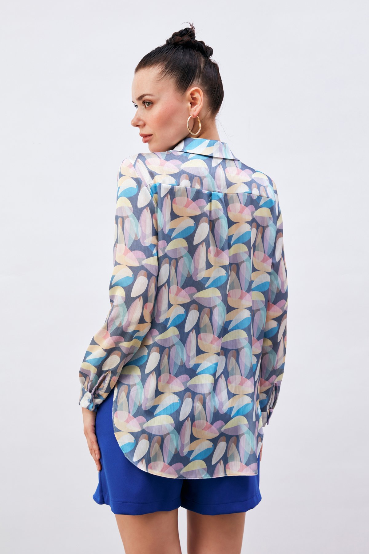 Desenli uzun gömlek - İNDİGO