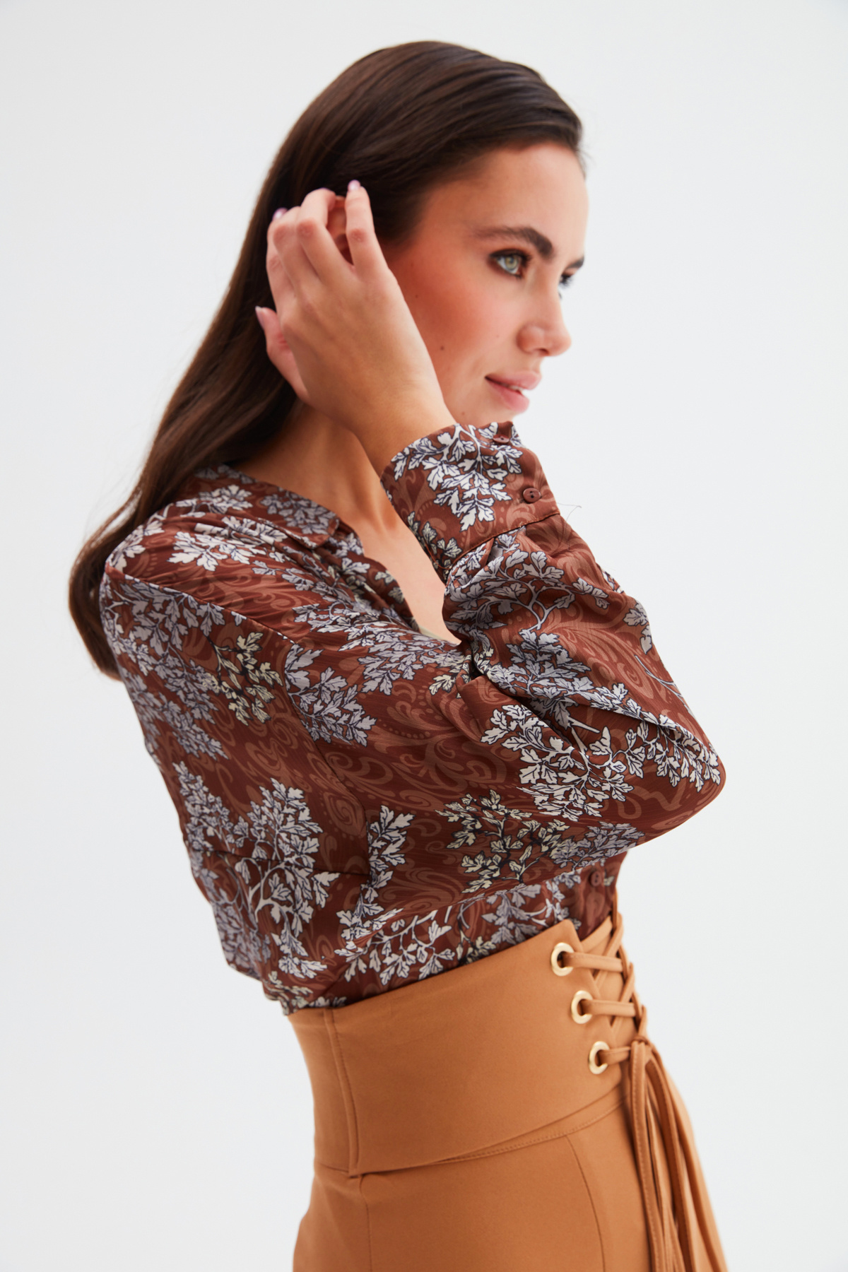Patterned Long Shirt - BROWN