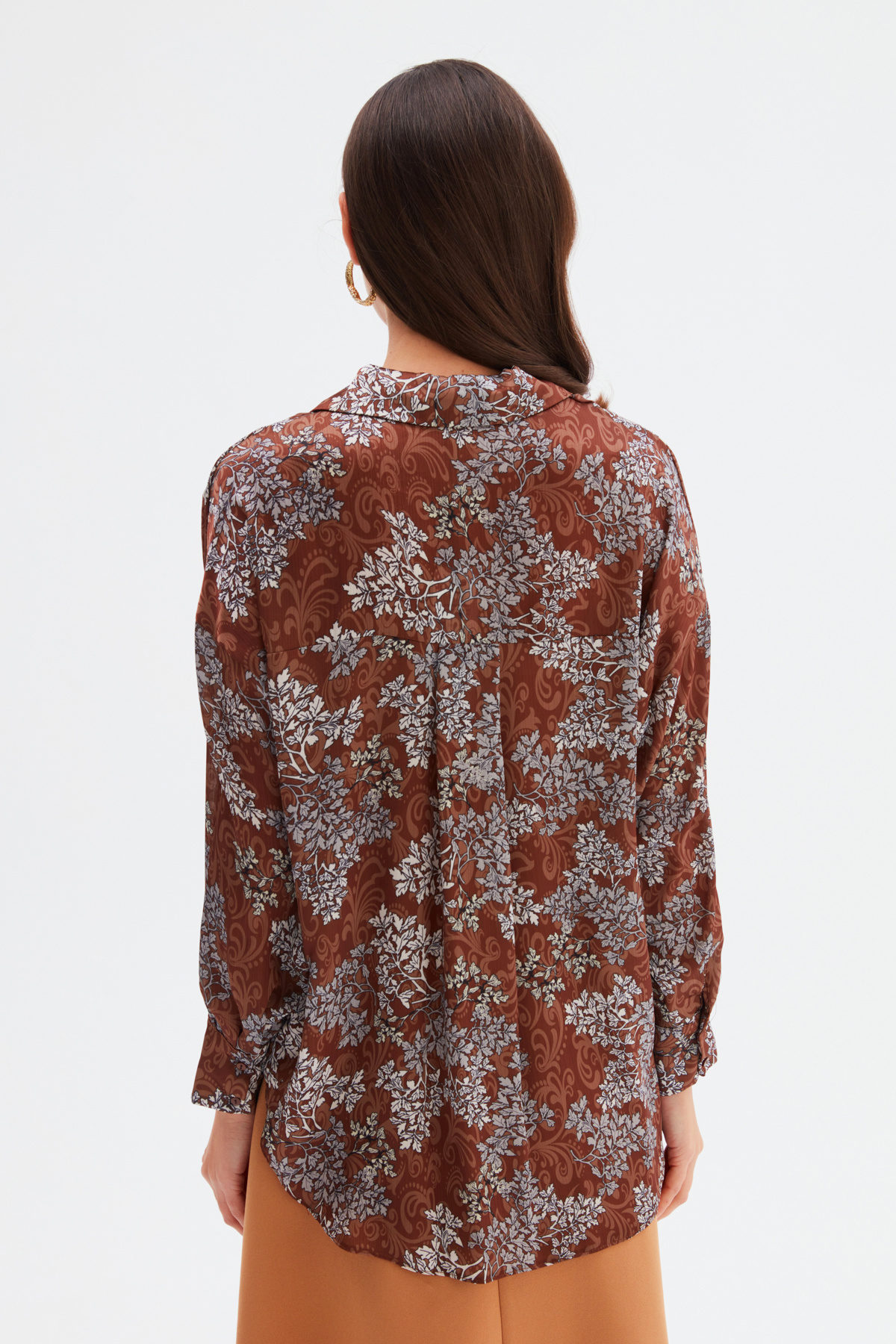 Patterned Long Shirt - BROWN