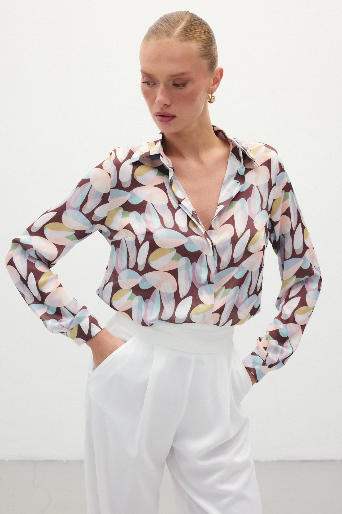 Desenli Uzun Gömlek - Kahve