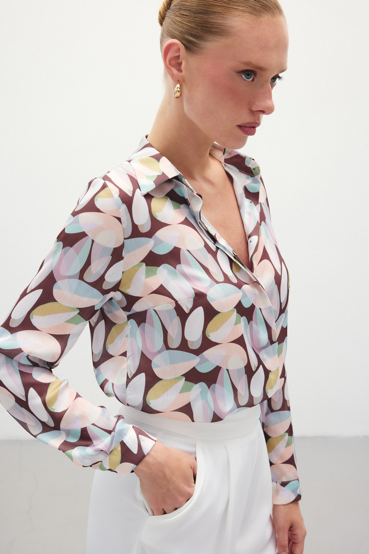 Desenli Uzun Gömlek - Kahve