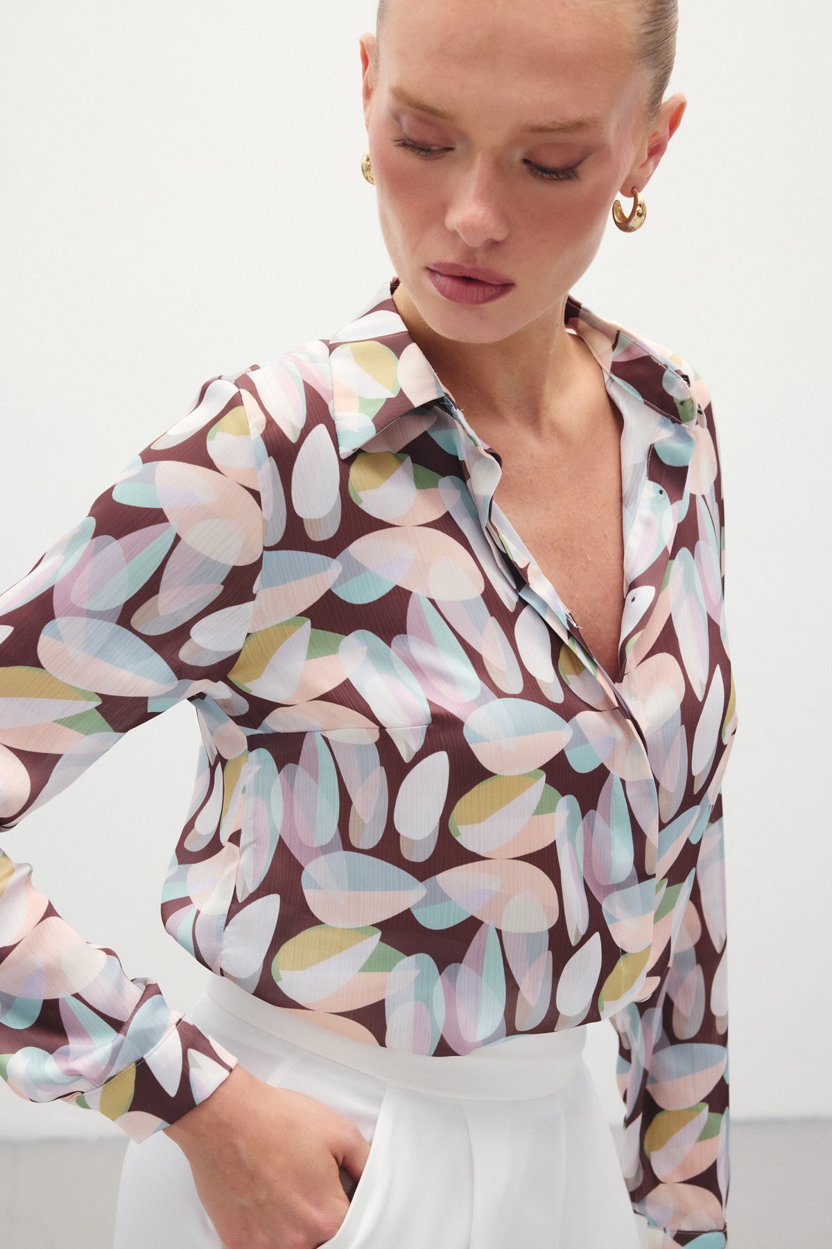 Desenli Uzun Gömlek - Kahve