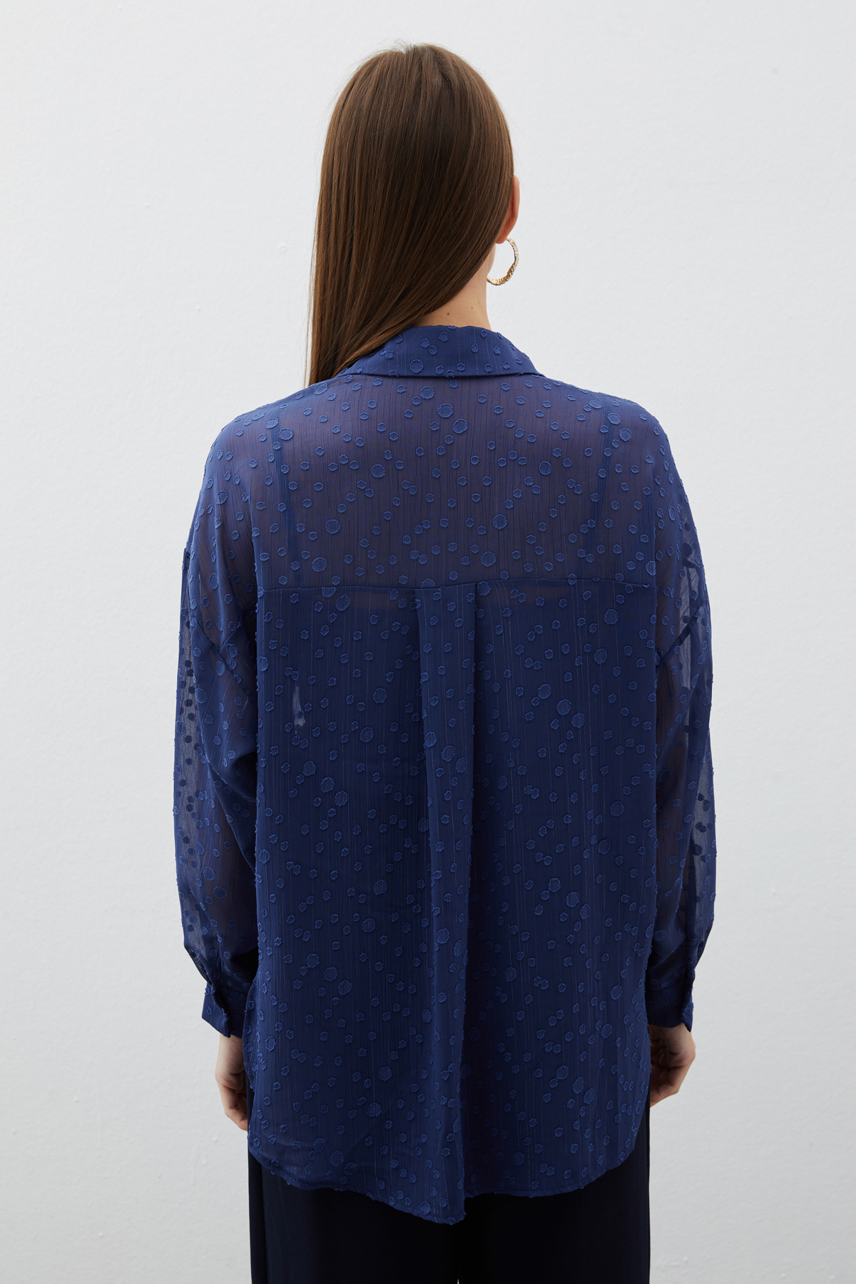 Desenli Uzun Gömlek - LACİVERT