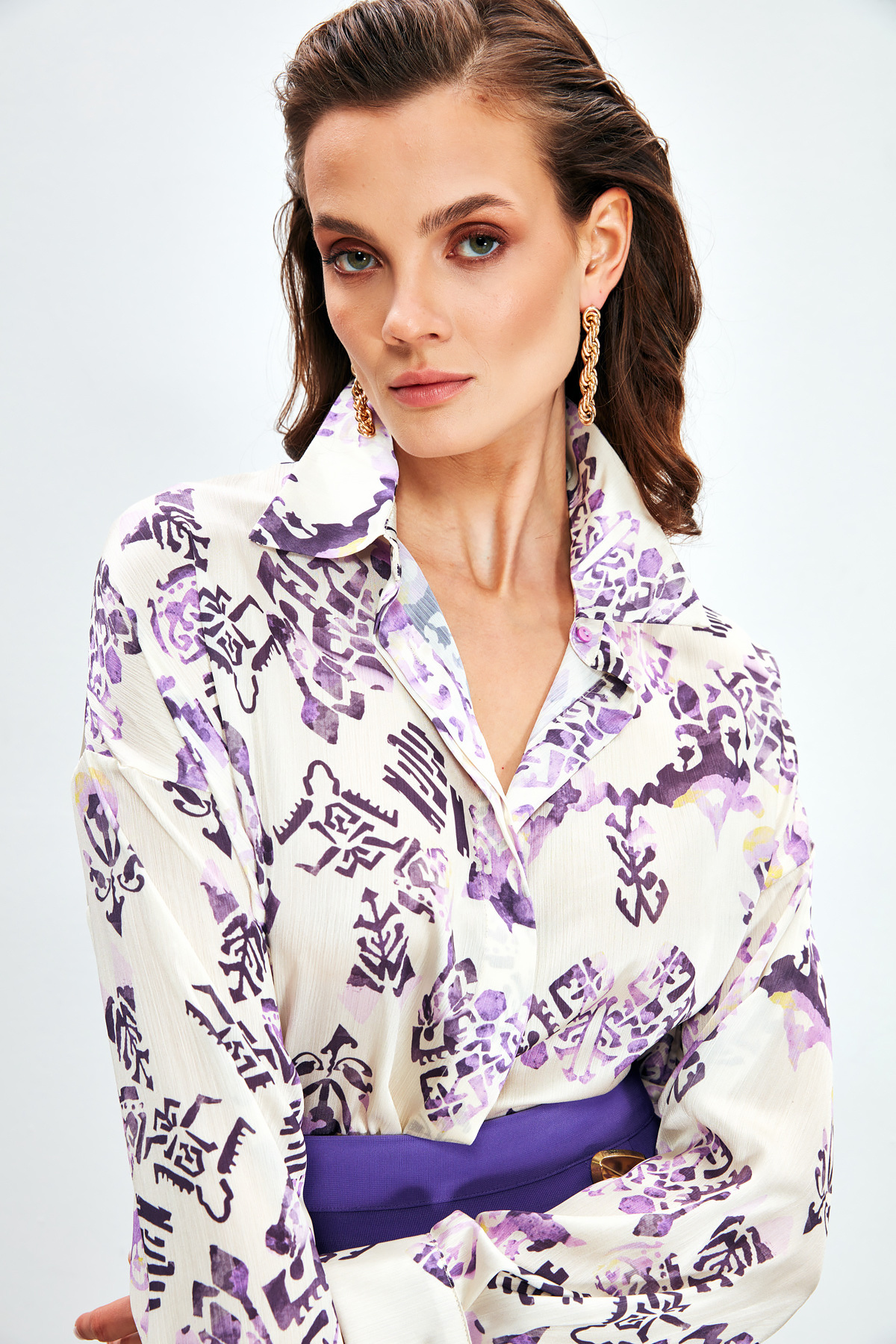 Patterned Long Shirt - LILA
