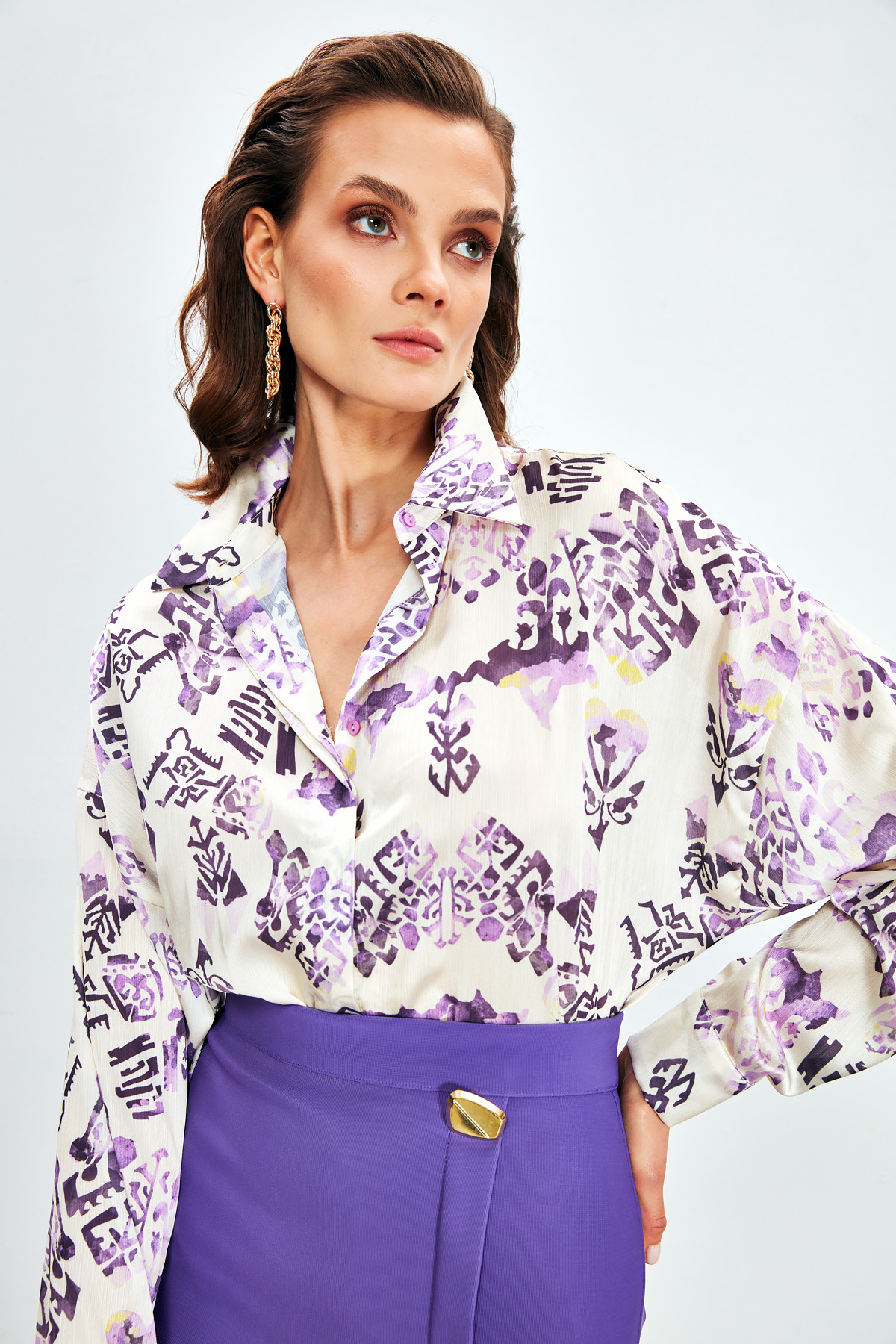 Patterned Long Shirt - LILA