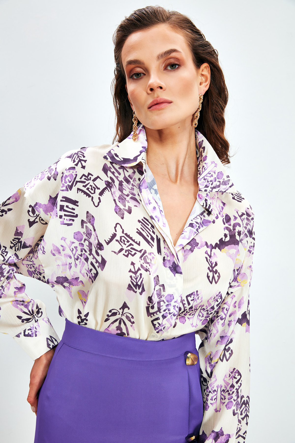 Patterned Long Shirt - LILA