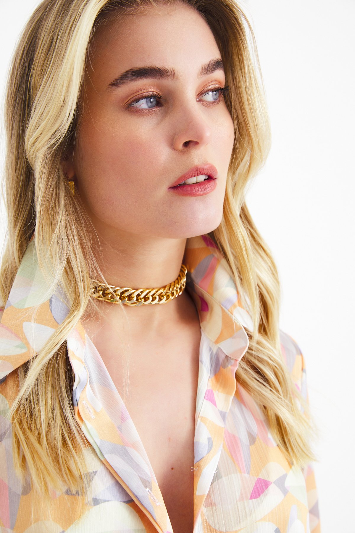 Desenli uzun gömlek - ORANJ