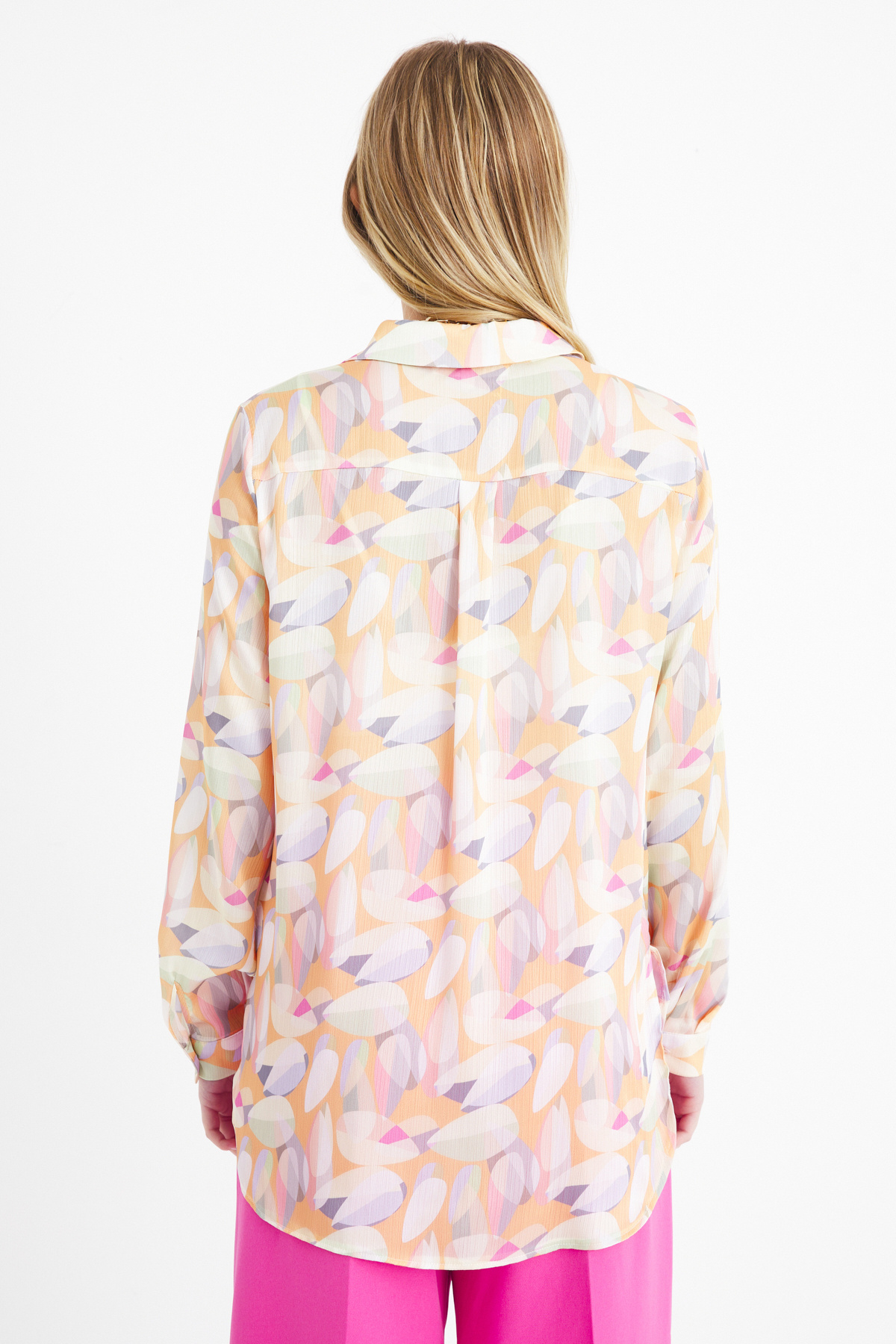 Desenli uzun gömlek - ORANJ