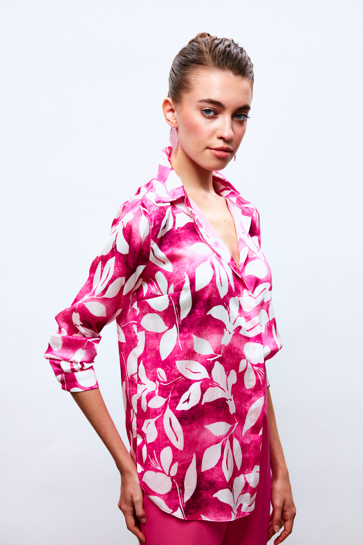 Desenli Uzun Gömlek - PEMBE